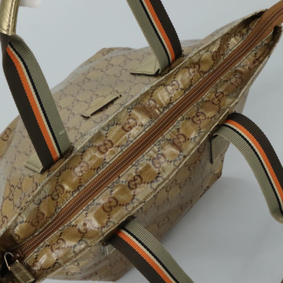 GUCCI GG Crystal Sherry Line Hand Bag Gray Gold Brown Auth mr876