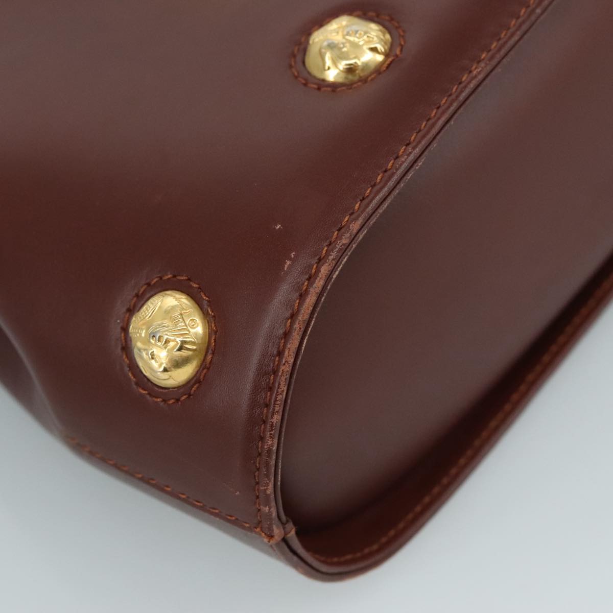 Salvatore Ferragamo Hand Bag Leather Brown Gold Auth mr885