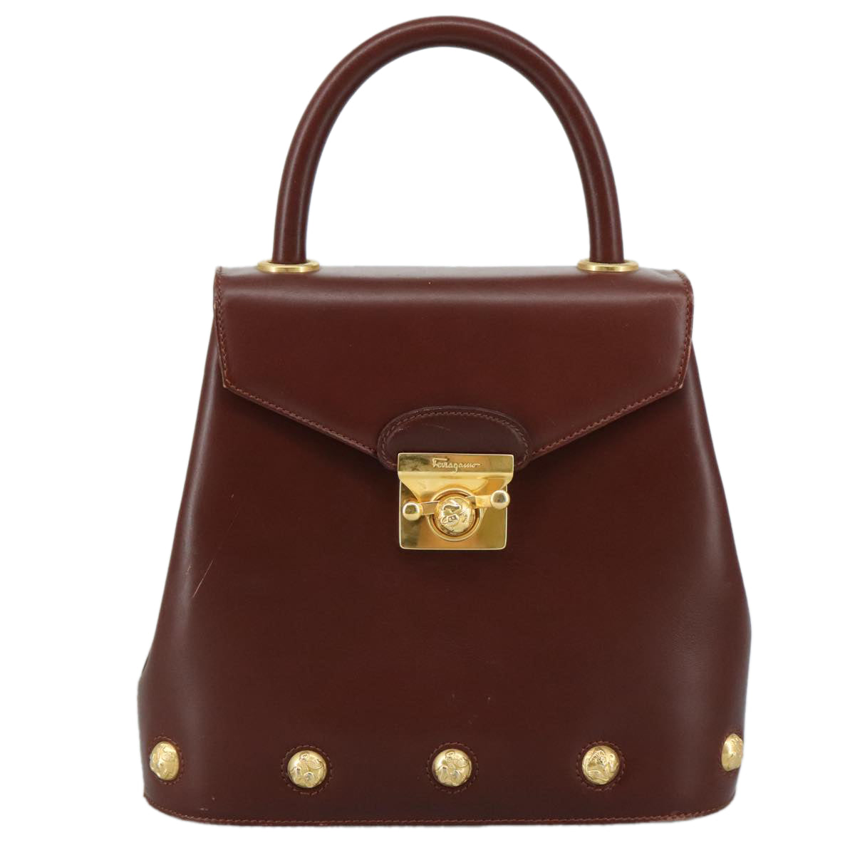 Salvatore Ferragamo Hand Bag Leather Brown Gold Auth mr885