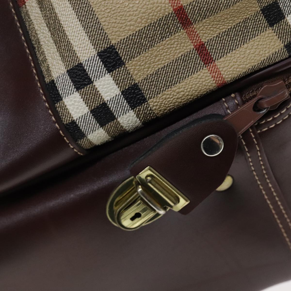 Burberrys Nova Check Boston Bag PVC Leather Beige Auth mr913