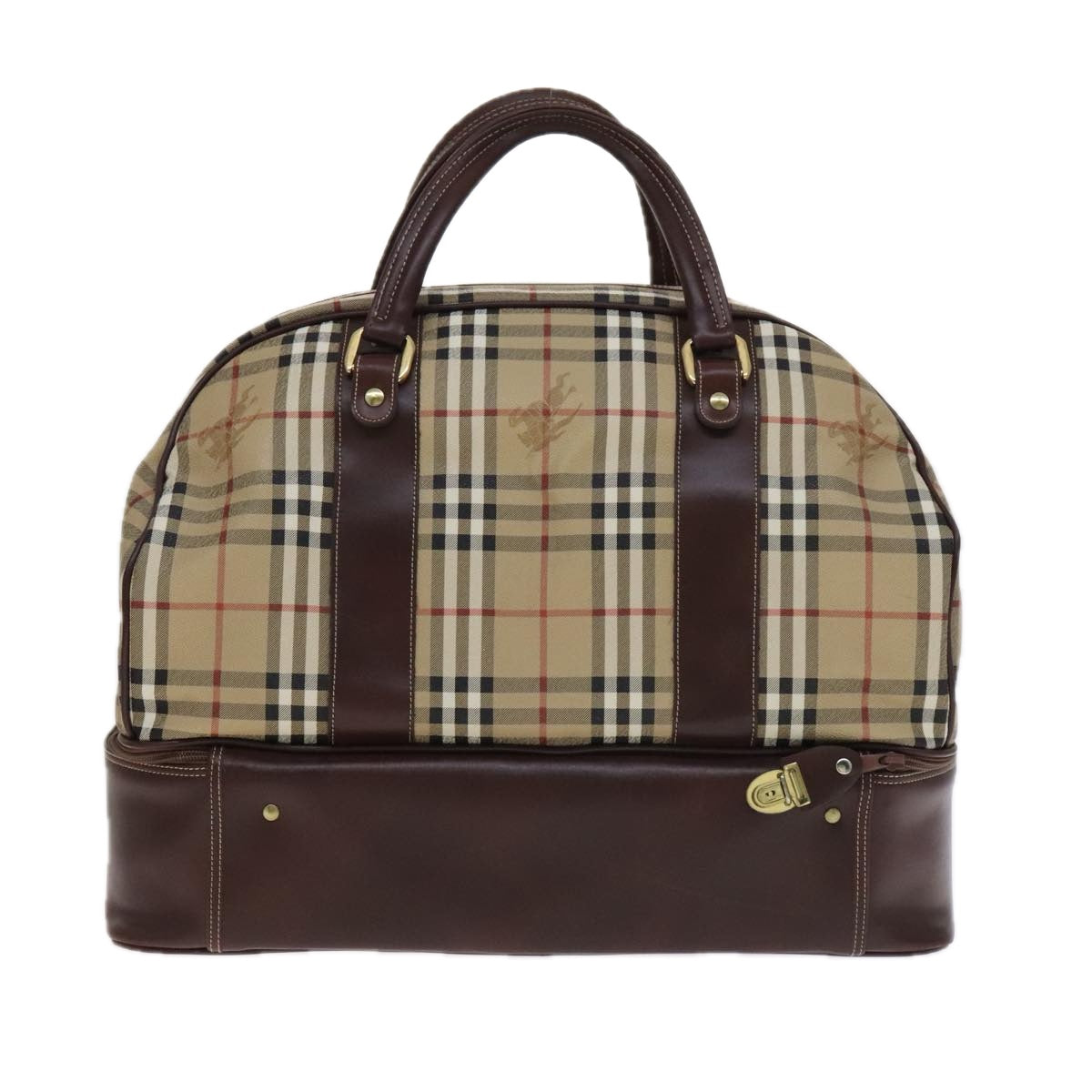 Burberrys Nova Check Boston Bag PVC Leather Beige Auth mr913