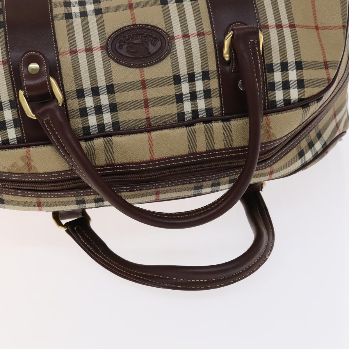 Burberrys Nova Check Boston Bag PVC Leather Beige Auth mr913