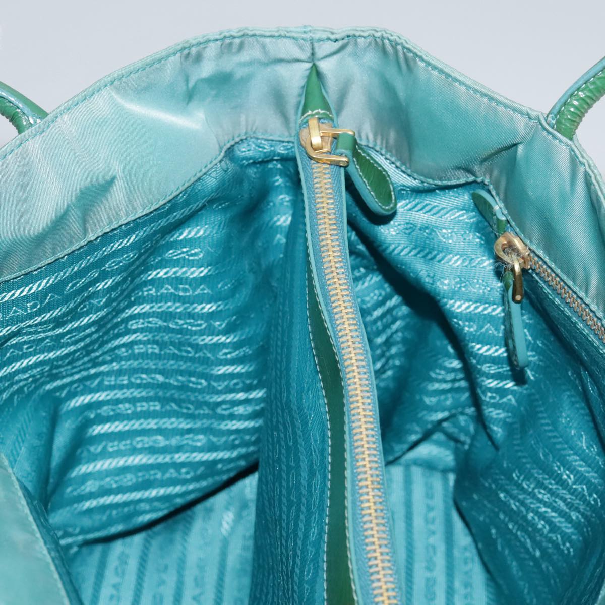 PRADA Tote Bag Nylon Blue Gold Auth mr916