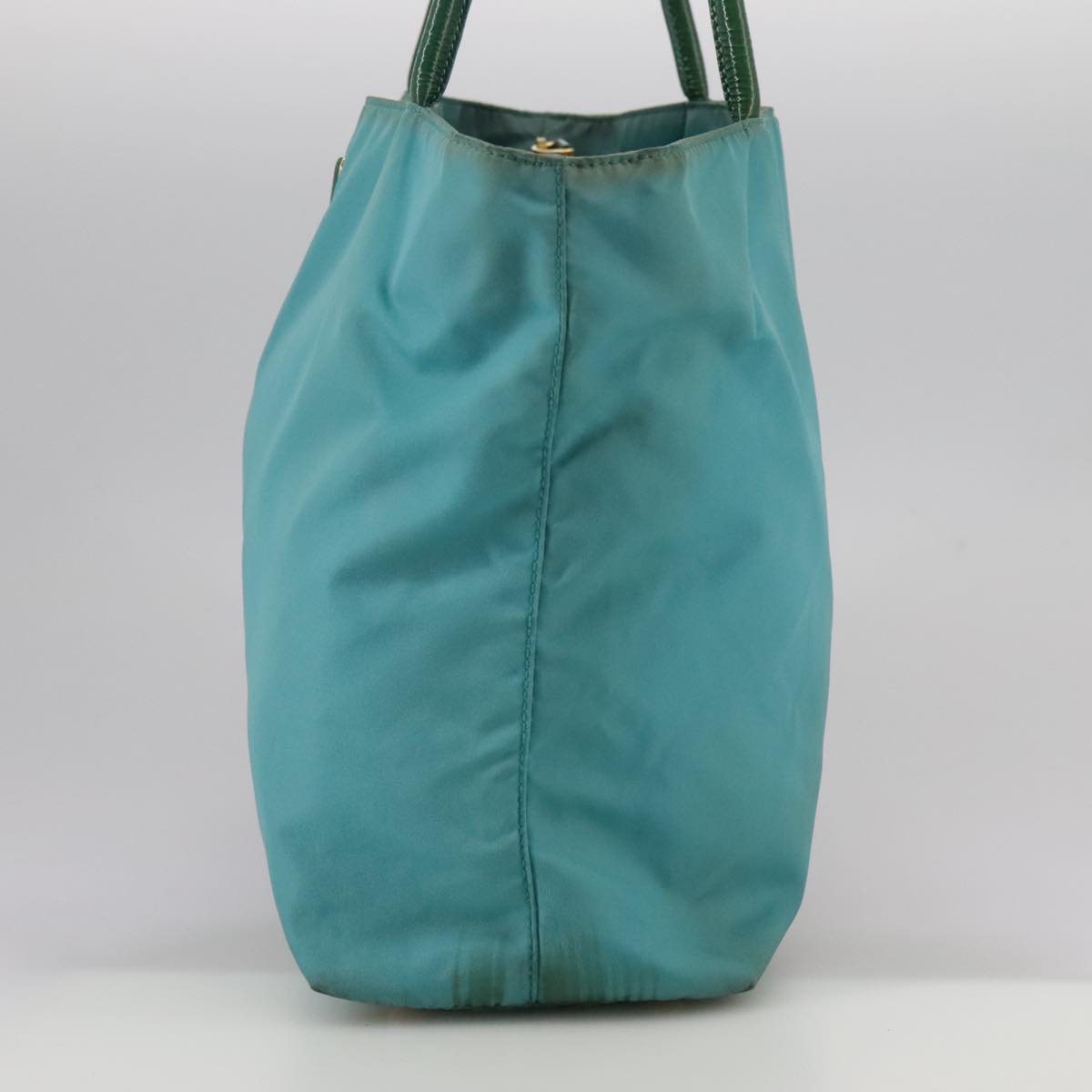 PRADA Tote Bag Nylon Blue Gold Auth mr916