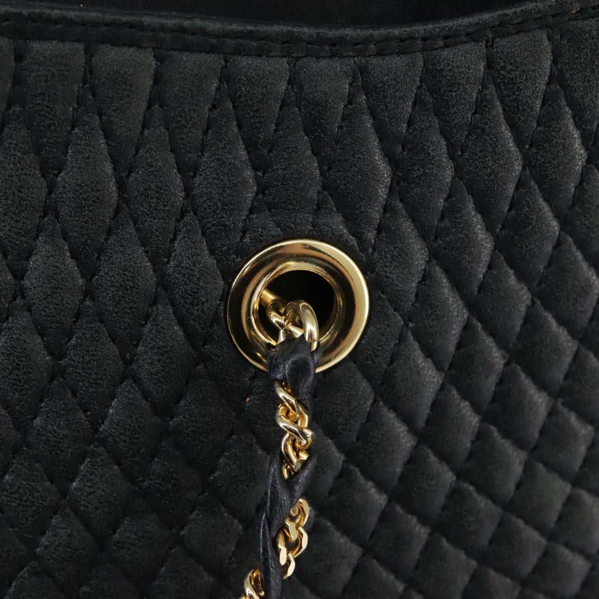 BALLY Chain Tote Bag Leather Black Gold Auth mr918