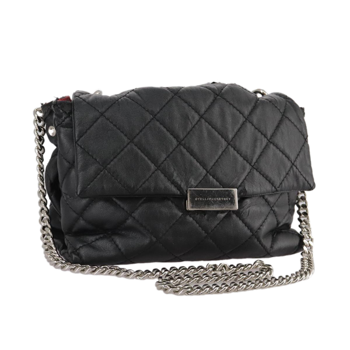 Stella MacCartney Chain Hand Bag Leather 2way Black Silver Auth mr934