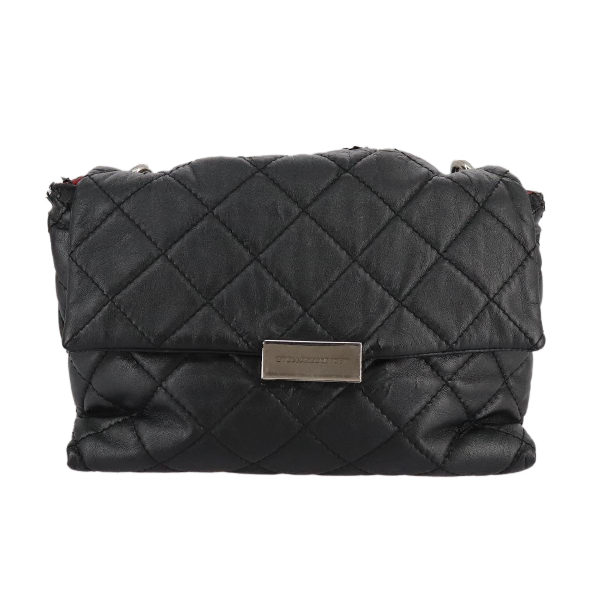 Stella MacCartney Chain Hand Bag Leather 2way Black Silver Auth mr934