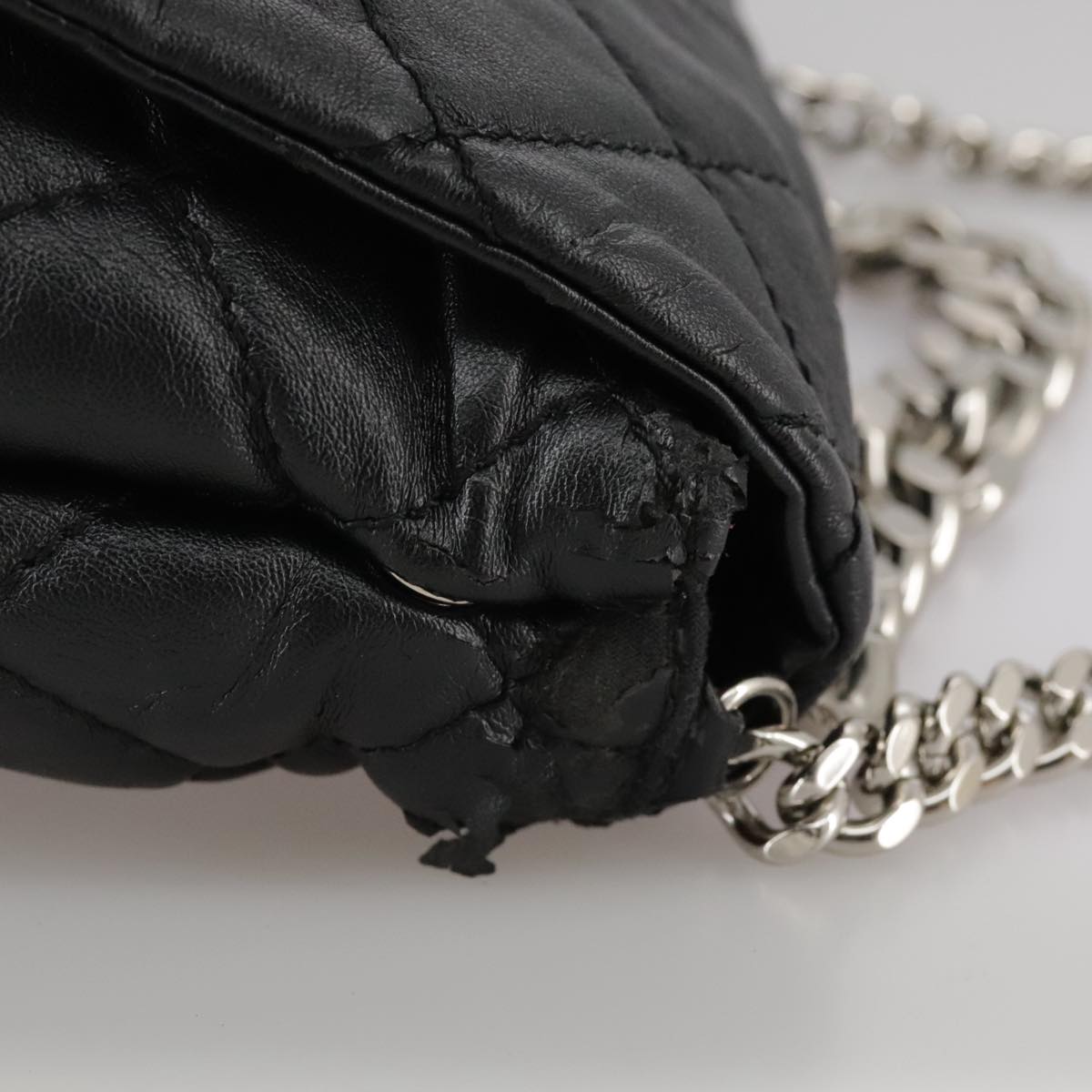 Stella MacCartney Chain Hand Bag Leather 2way Black Silver Auth mr934