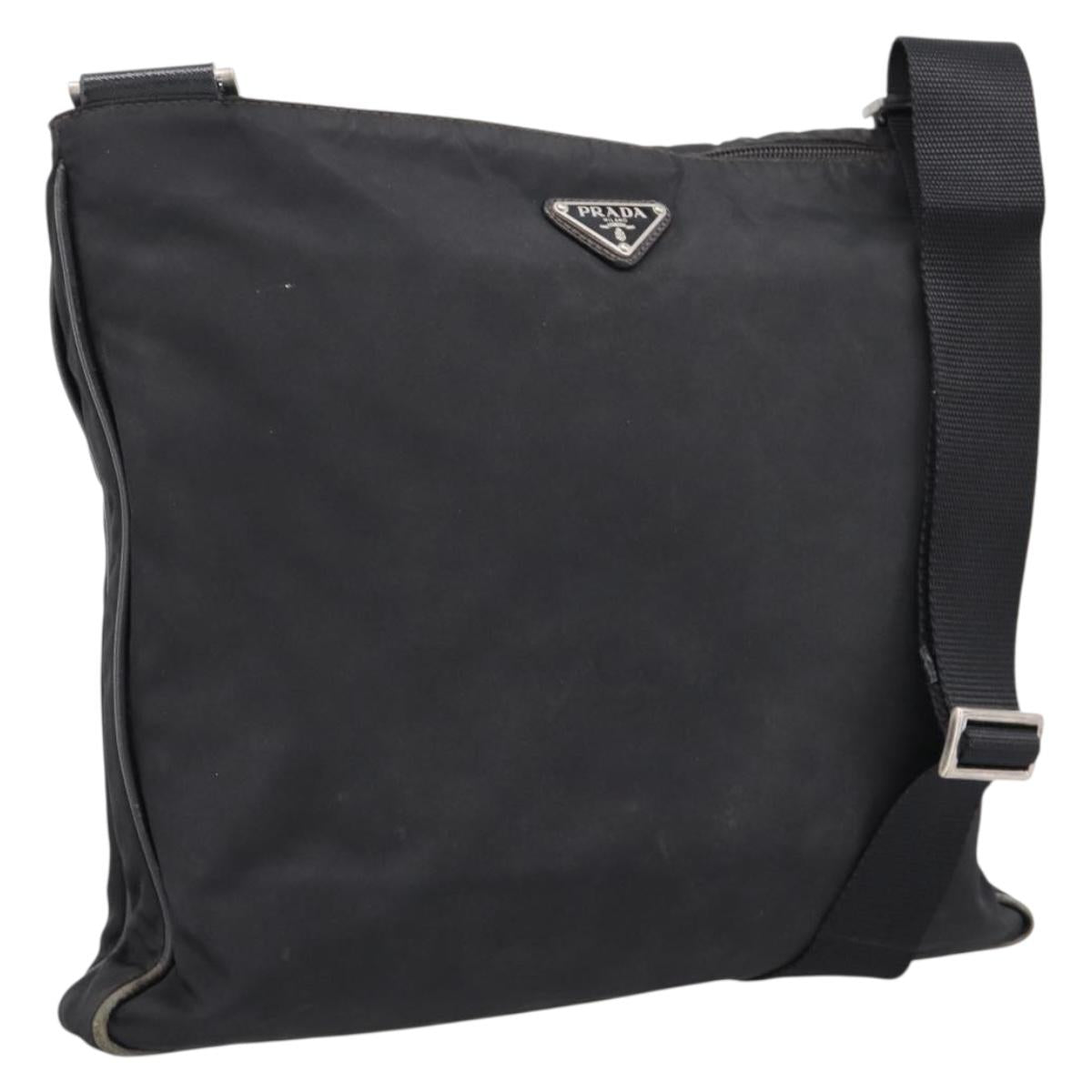 PRADA Shoulder Bag Nylon Black Silver Auth mr935
