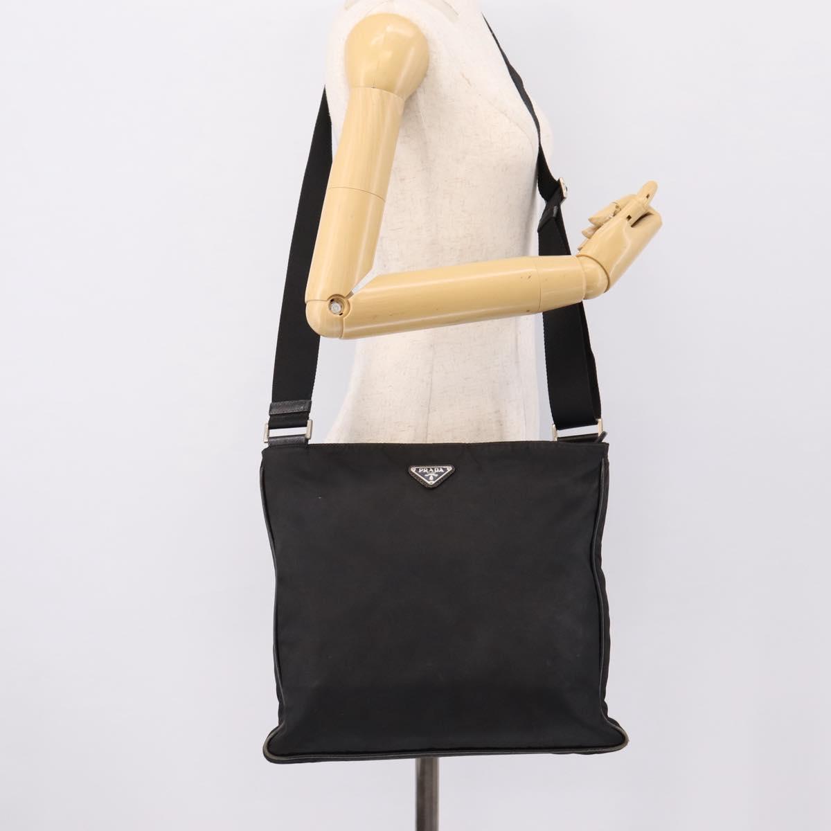 PRADA Shoulder Bag Nylon Black Silver Auth mr935