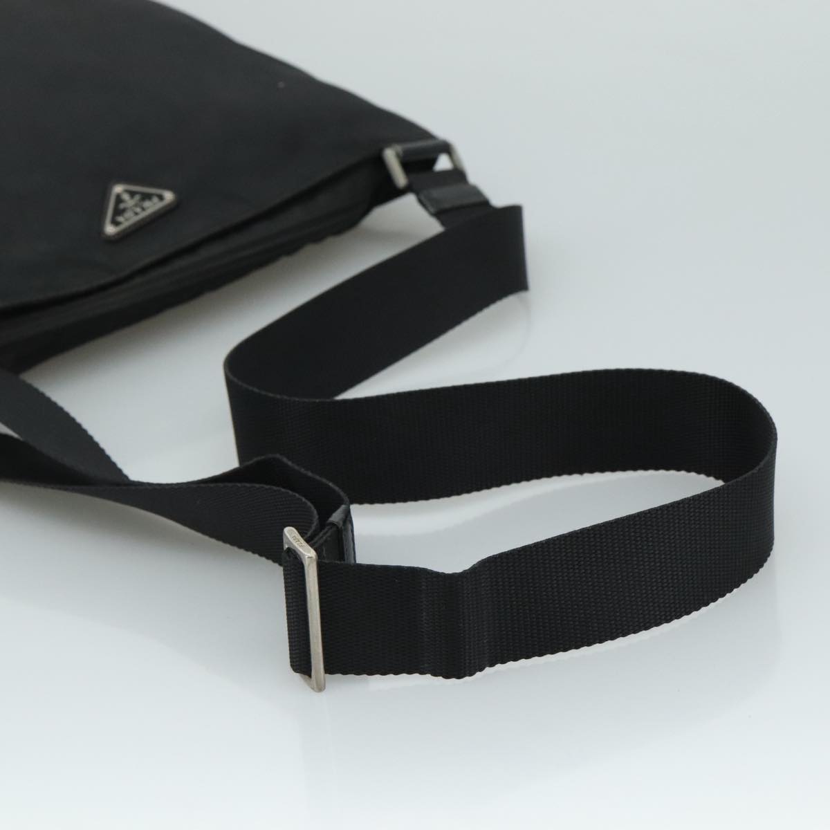 PRADA Shoulder Bag Nylon Black Silver Auth mr935