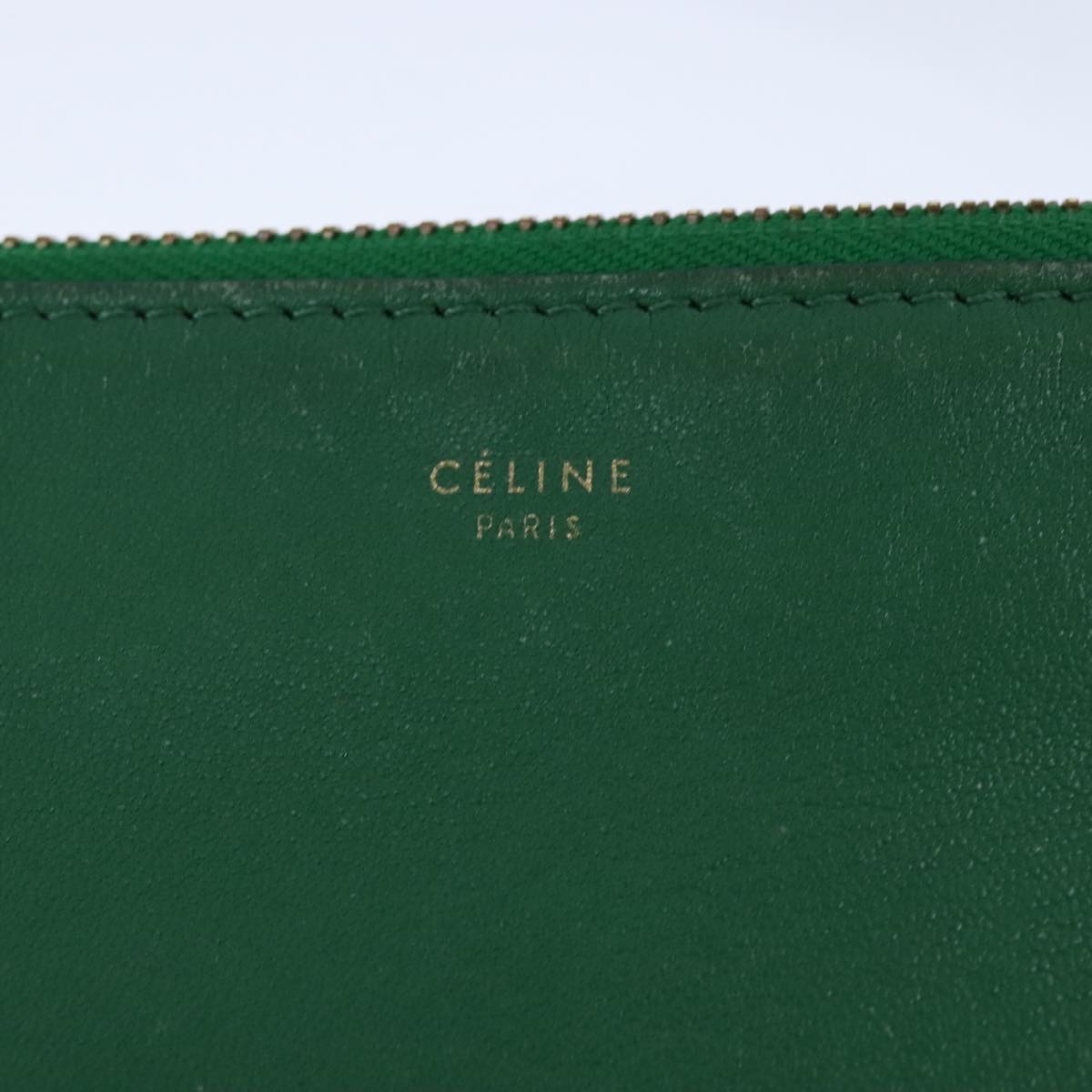 CELINE Trio Shoulder Bag Leather Green Gold Auth mr962