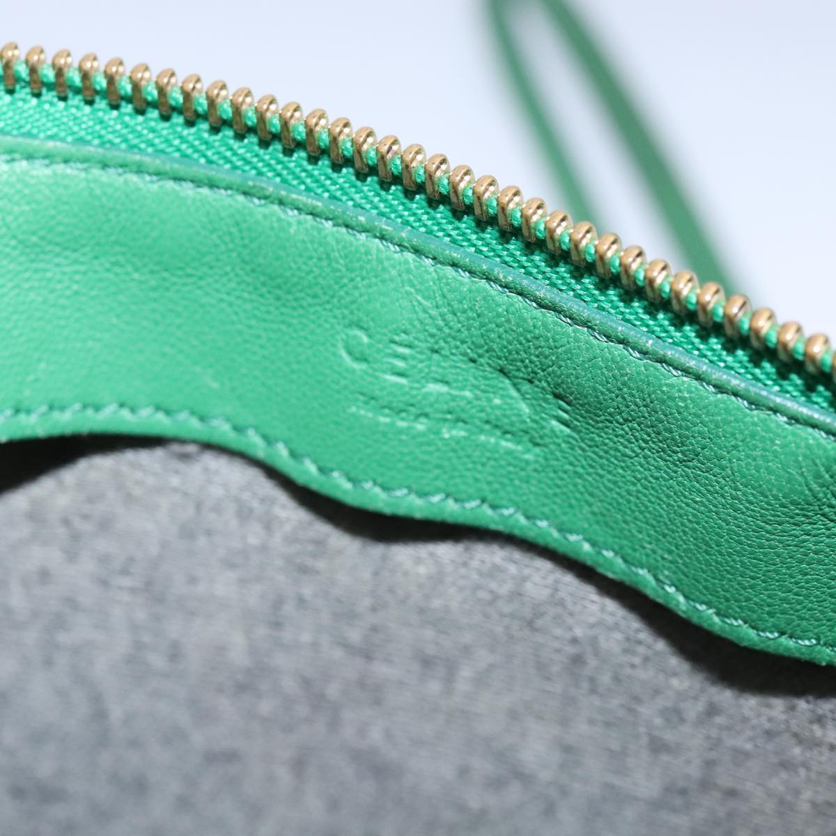 CELINE Trio Shoulder Bag Leather Green Gold Auth mr962