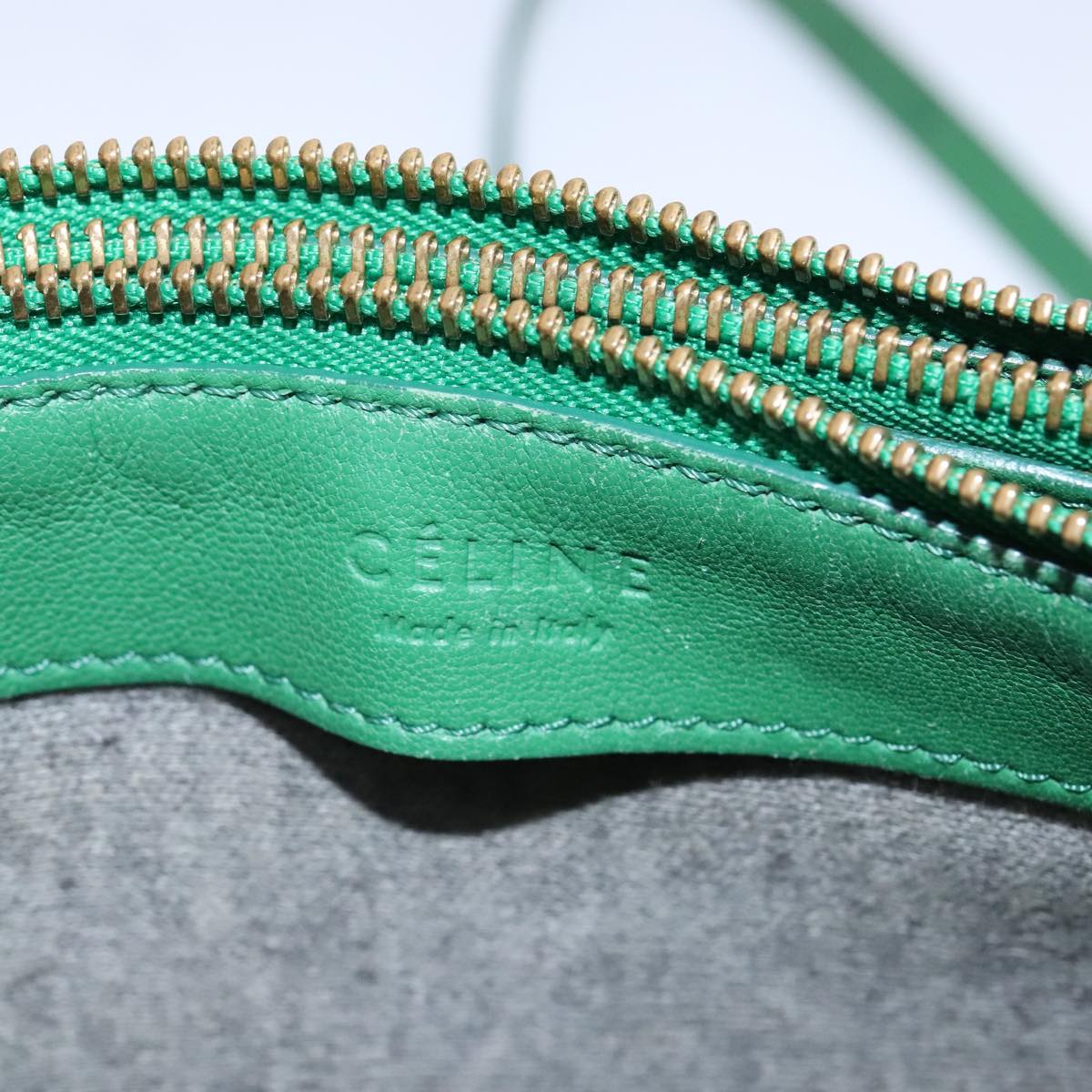 CELINE Trio Shoulder Bag Leather Green Gold Auth mr962