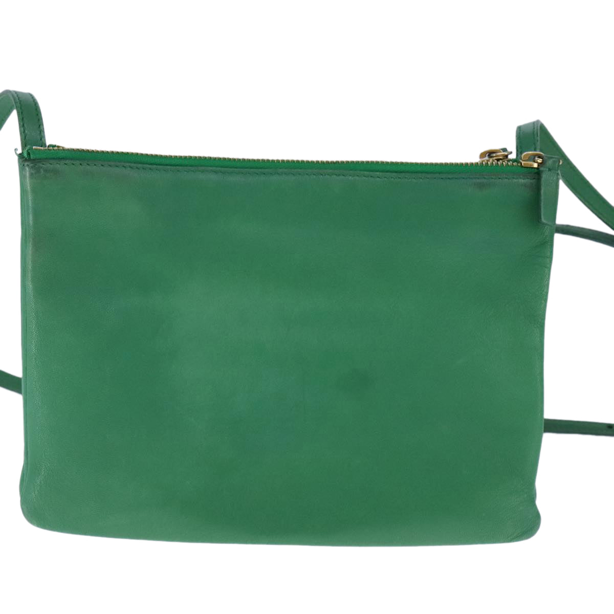 CELINE Trio Shoulder Bag Leather Green Gold Auth mr962