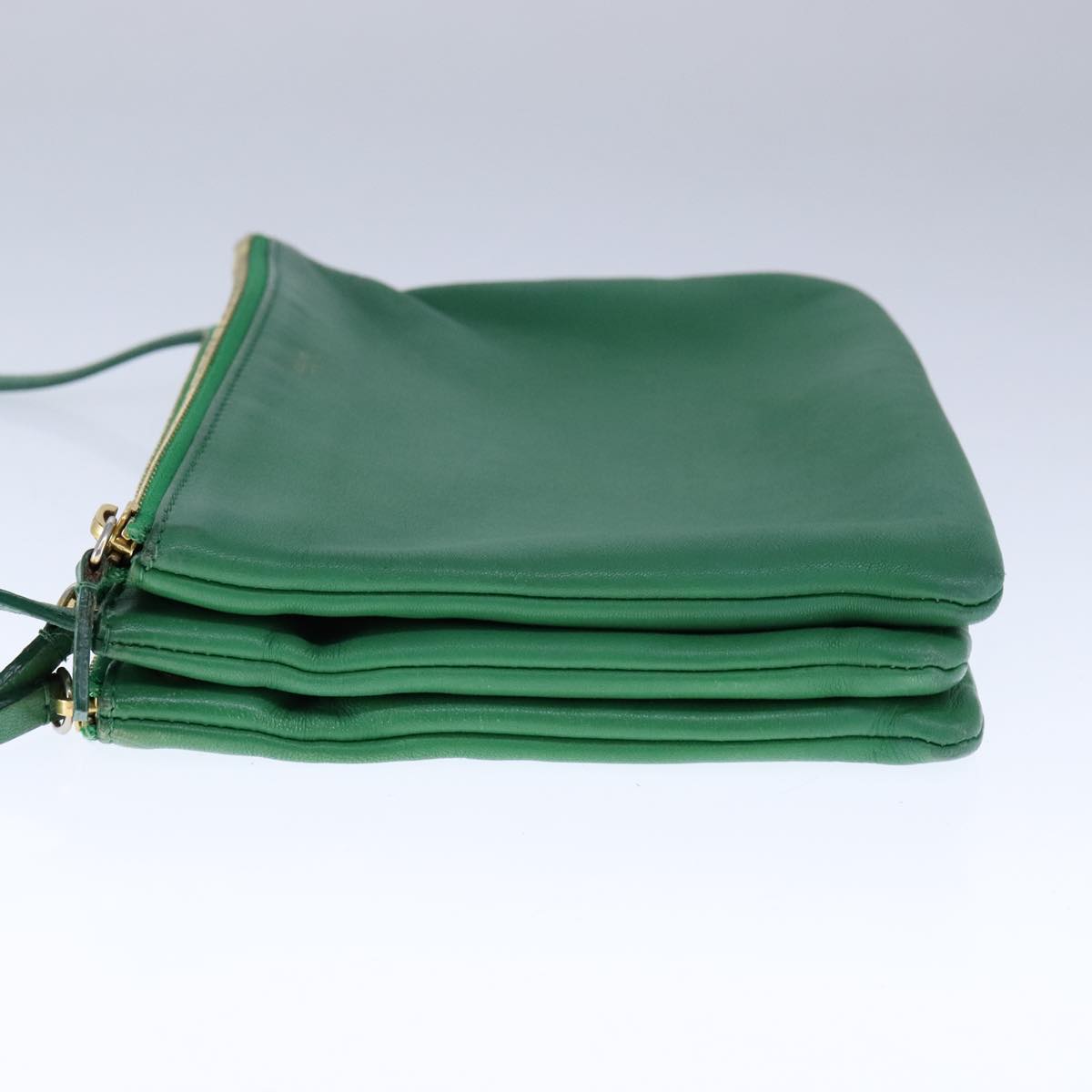 CELINE Trio Shoulder Bag Leather Green Gold Auth mr962