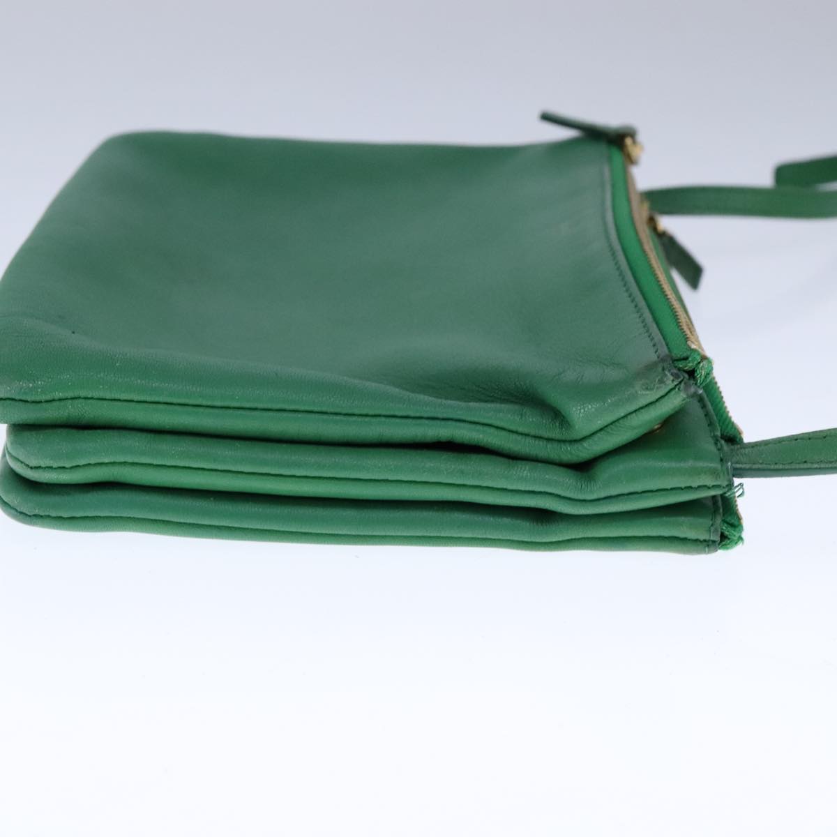 CELINE Trio Shoulder Bag Leather Green Gold Auth mr962