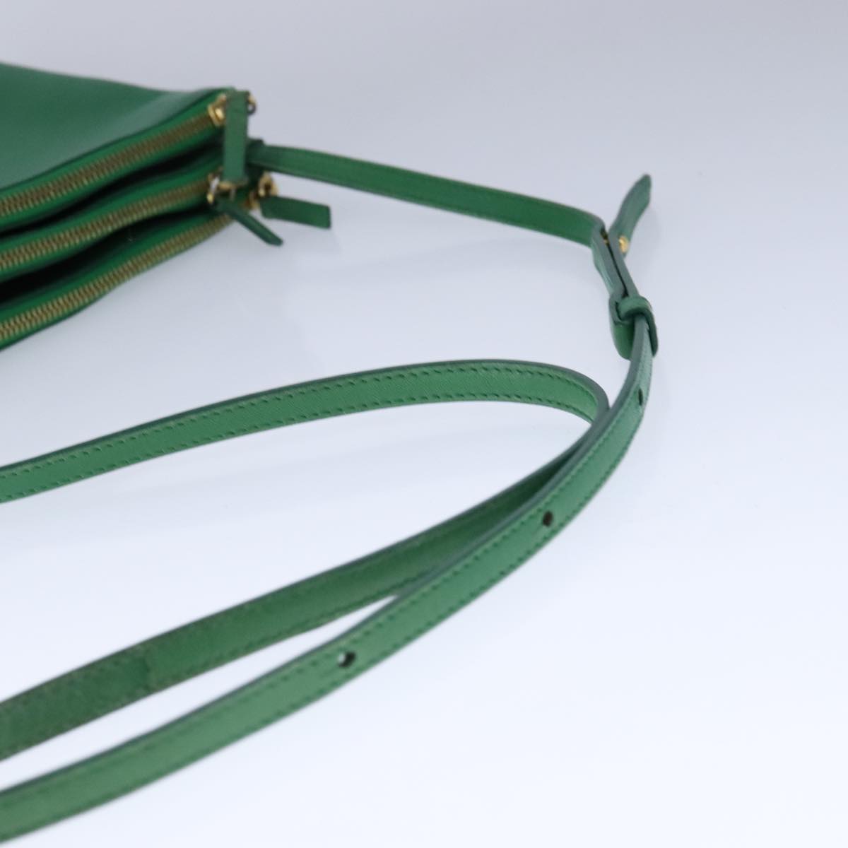 CELINE Trio Shoulder Bag Leather Green Gold Auth mr962