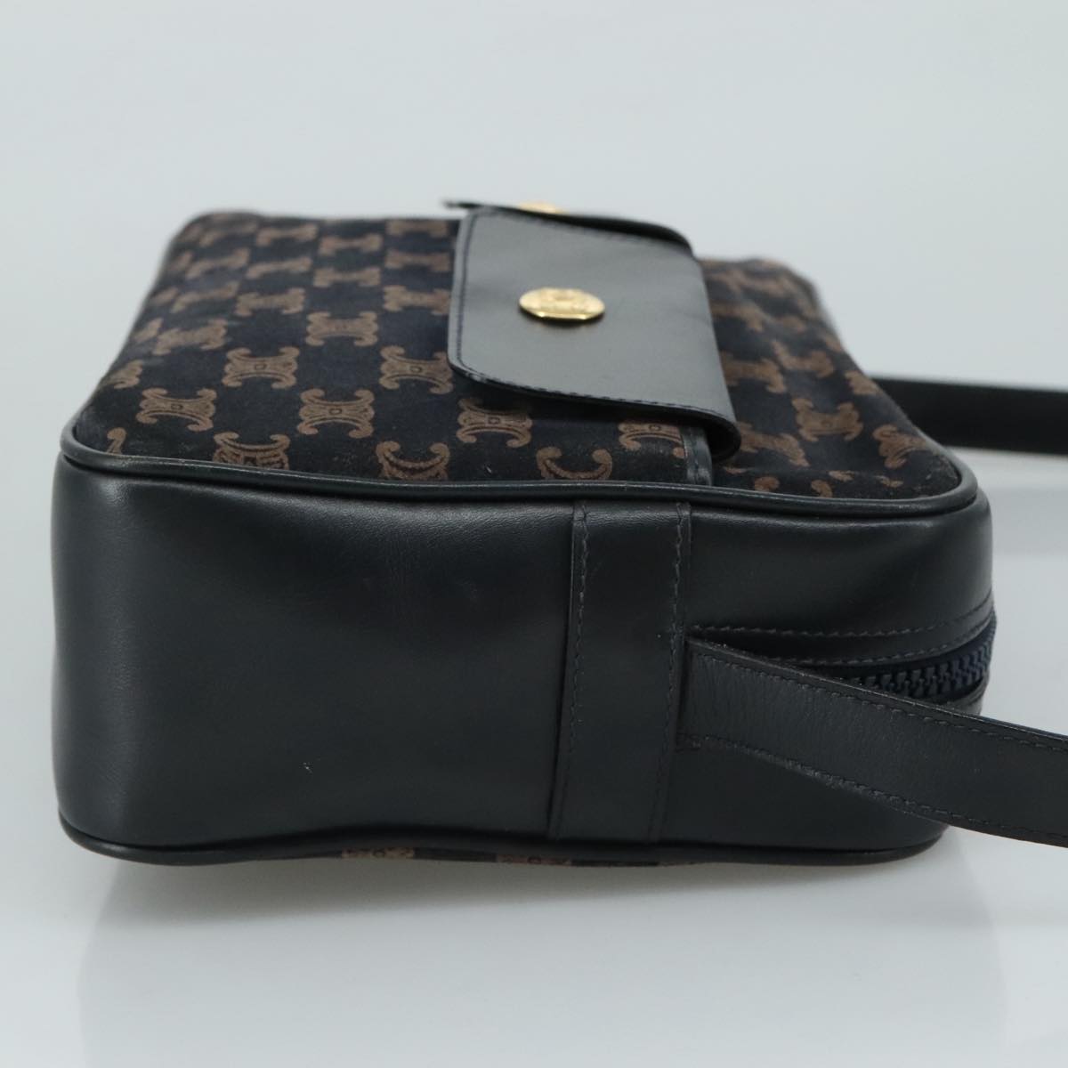 CELINE Macadam Canvas Shoulder Bag Suede Leather Navy Auth mr965