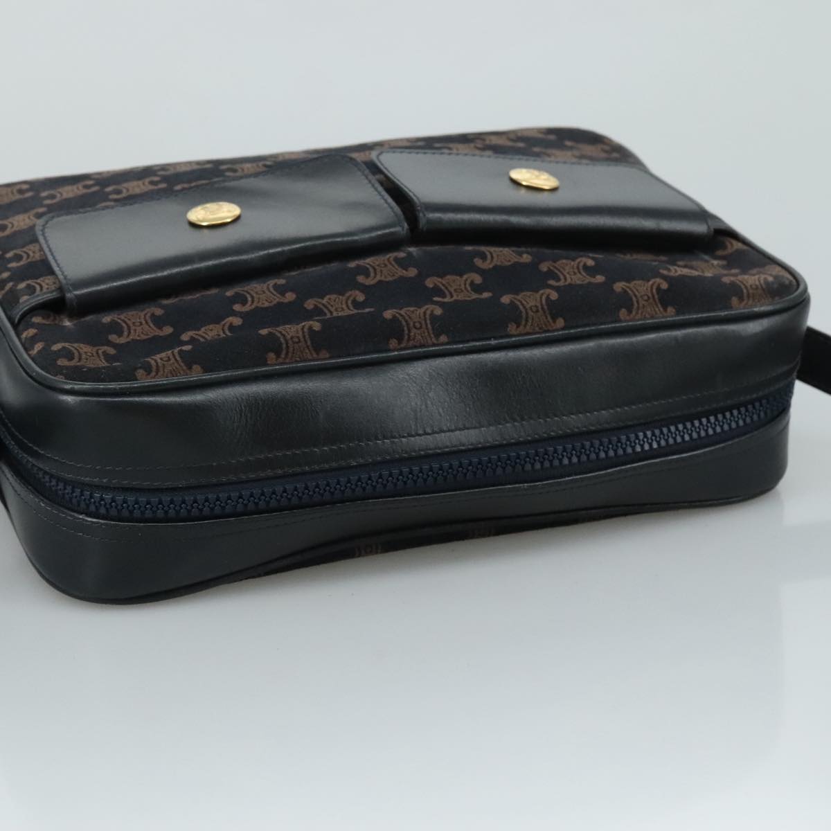 CELINE Macadam Canvas Shoulder Bag Suede Leather Navy Auth mr965