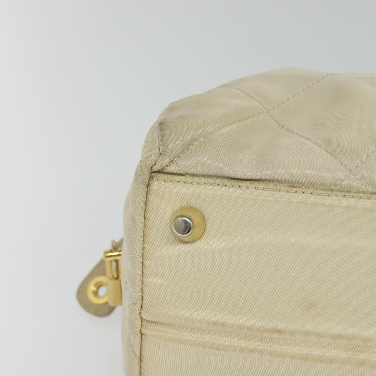 PRADA Chain Hand Bag Nylon Beige Gold Auth mr979
