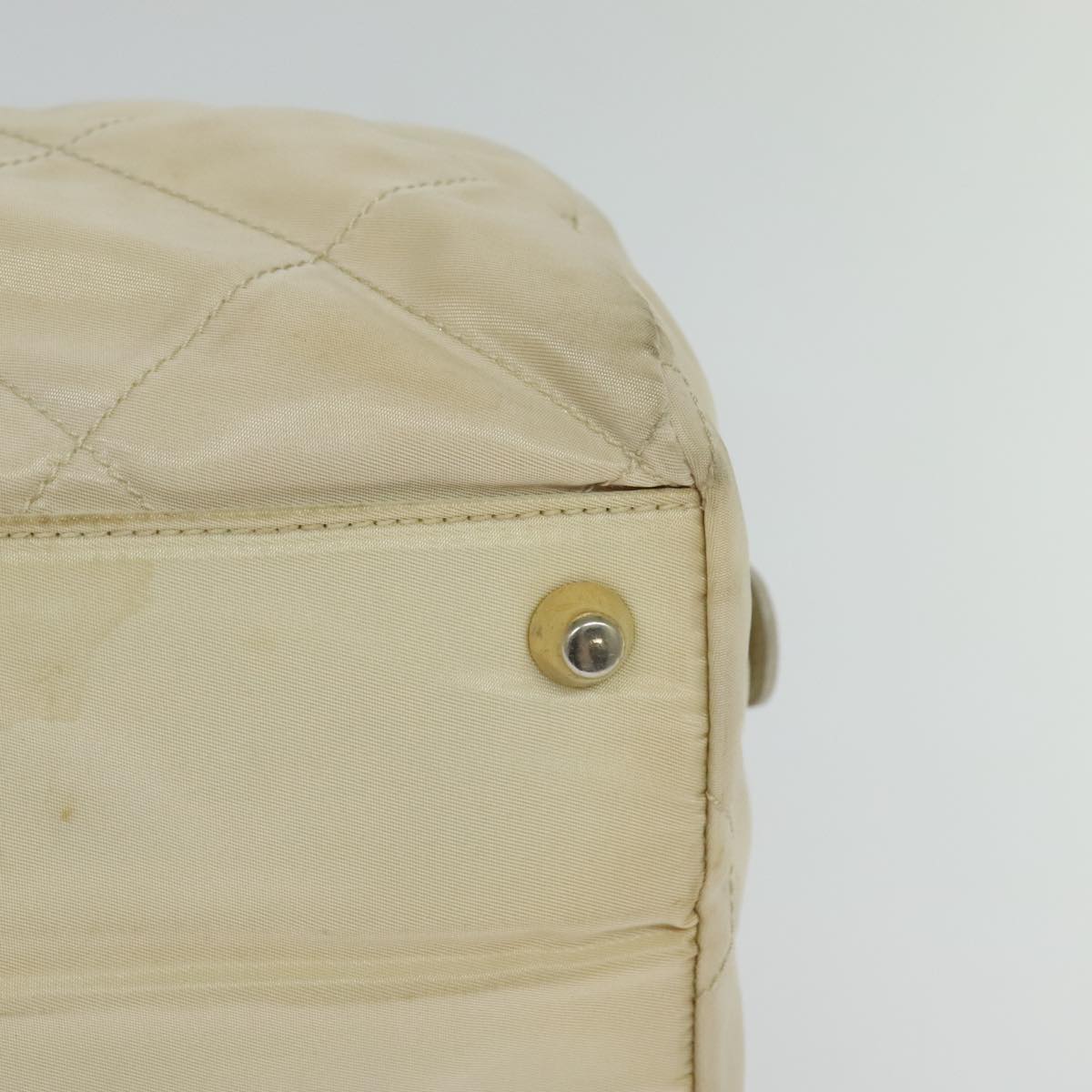 PRADA Chain Hand Bag Nylon Beige Gold Auth mr979