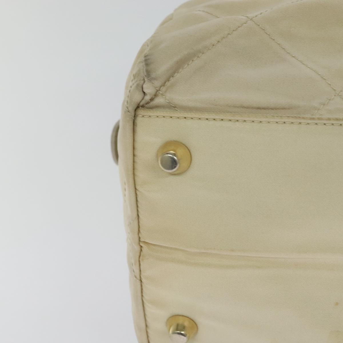 PRADA Chain Hand Bag Nylon Beige Gold Auth mr979