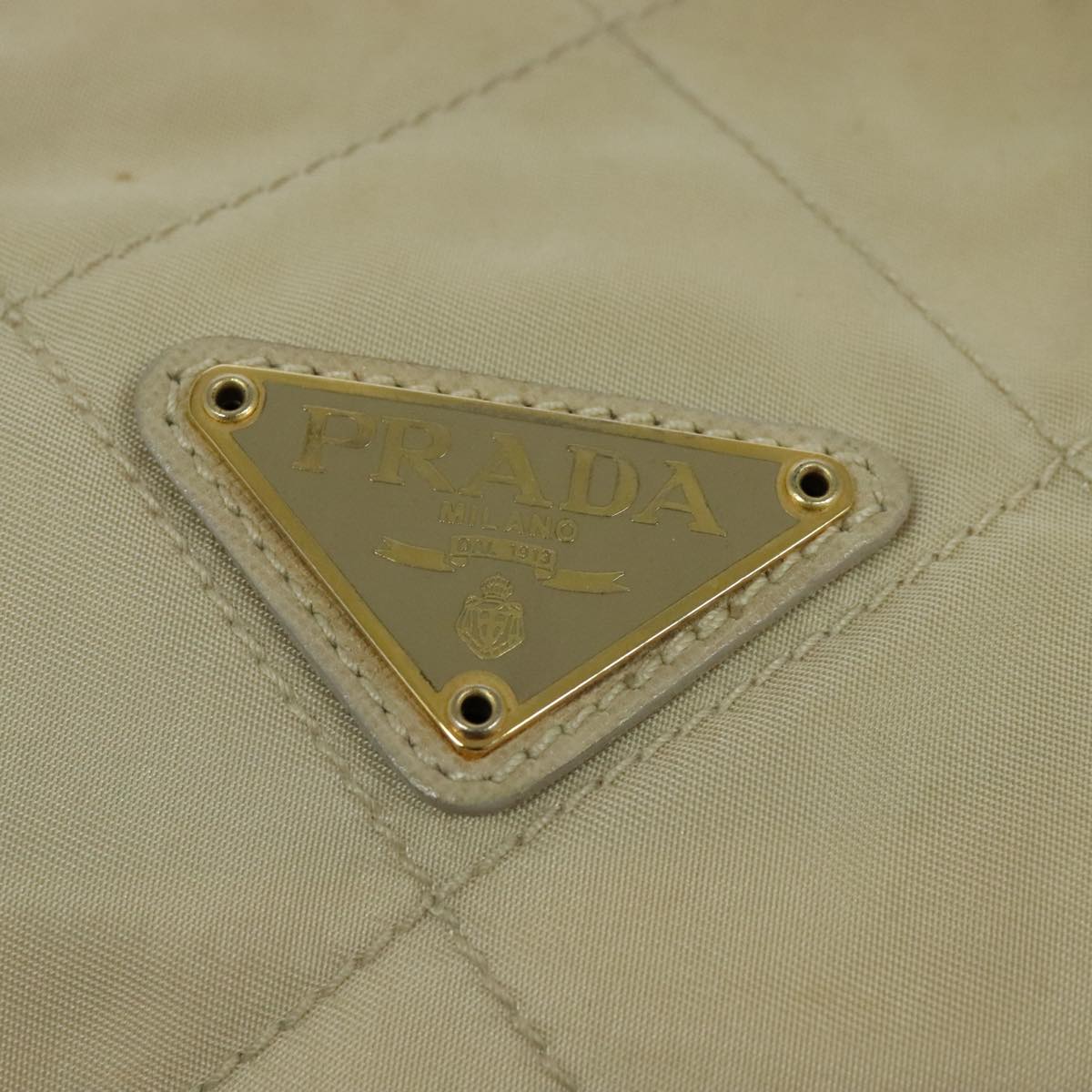 PRADA Chain Hand Bag Nylon Beige Gold Auth mr979