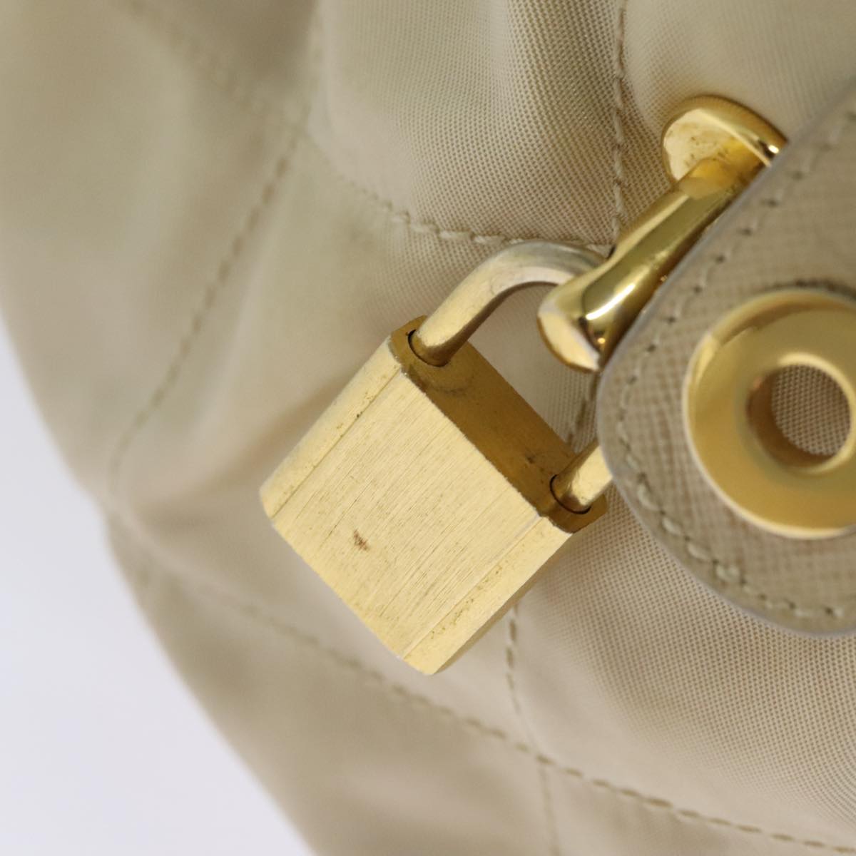 PRADA Chain Hand Bag Nylon Beige Gold Auth mr979