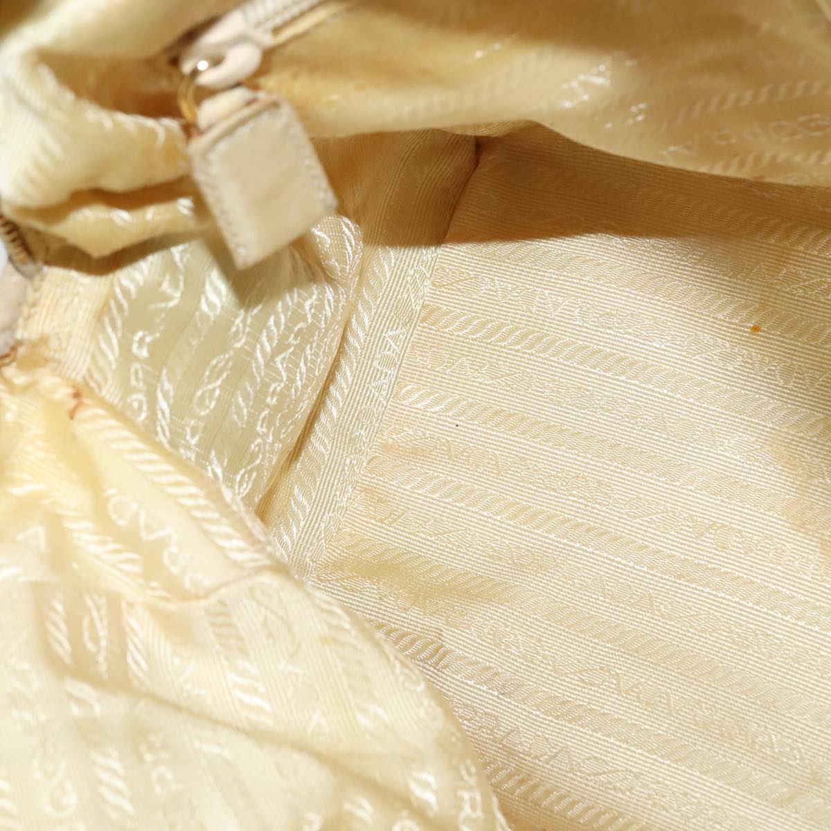 PRADA Chain Hand Bag Nylon Beige Gold Auth mr979