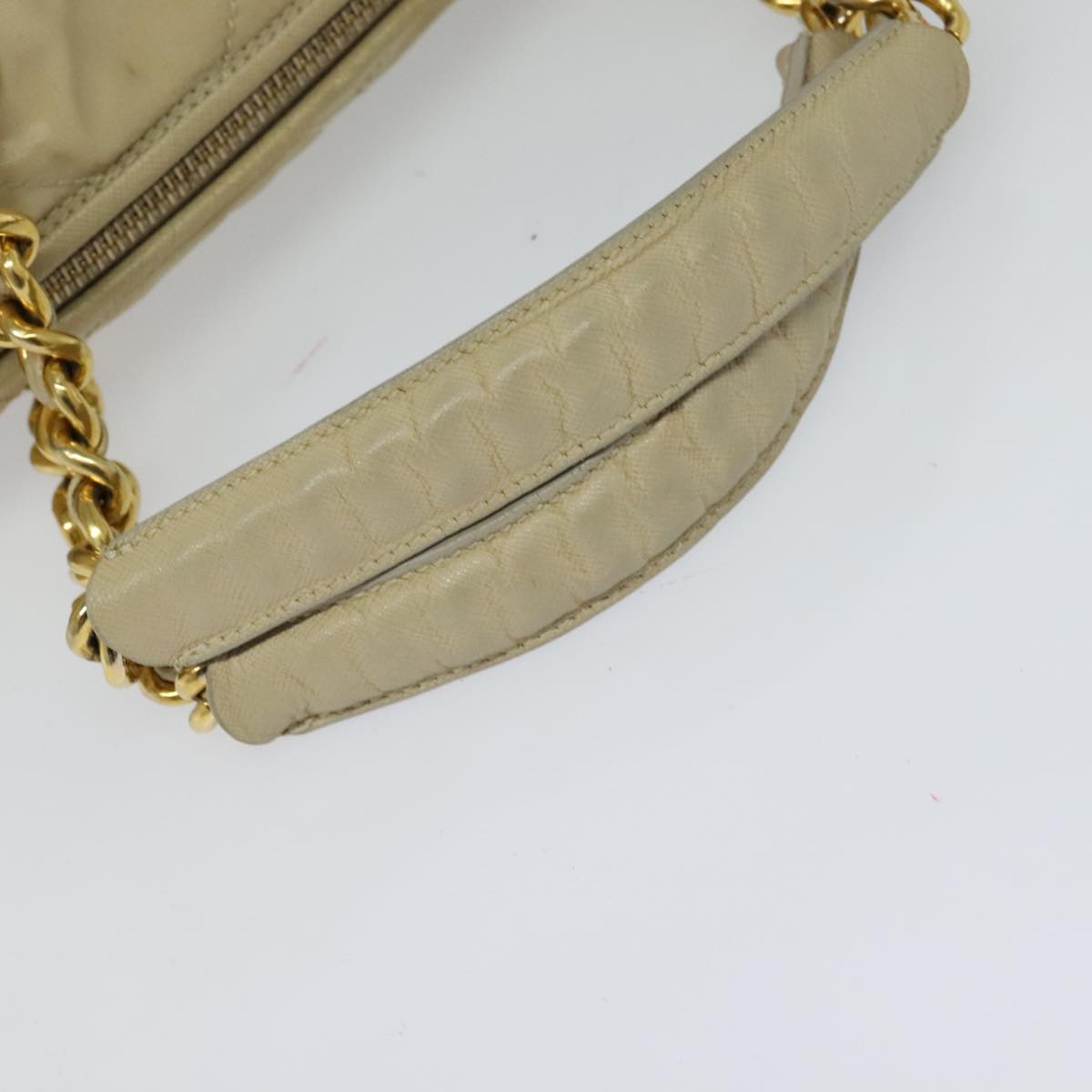 PRADA Chain Hand Bag Nylon Beige Gold Auth mr979
