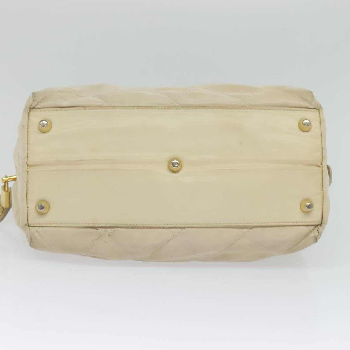 PRADA Chain Hand Bag Nylon Beige Gold Auth mr979