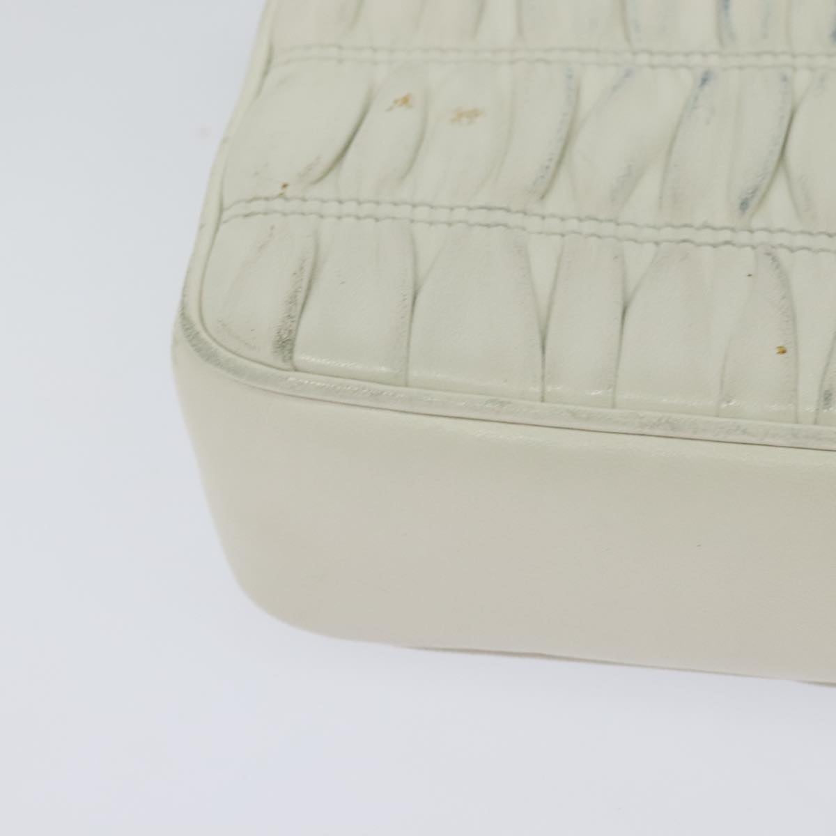 PRADA Gathered Chain Shoulder Bag Leather White Silver Auth mr992
