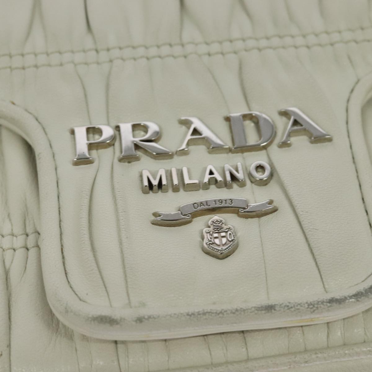 PRADA Gathered Chain Shoulder Bag Leather White Silver Auth mr992