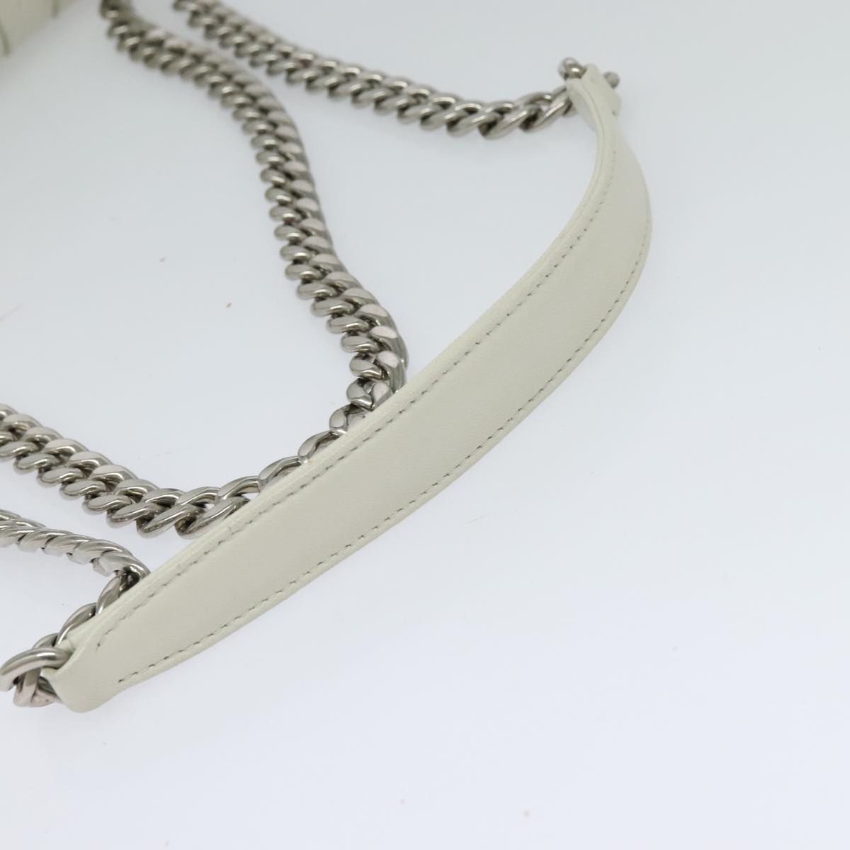 PRADA Gathered Chain Shoulder Bag Leather White Silver Auth mr992