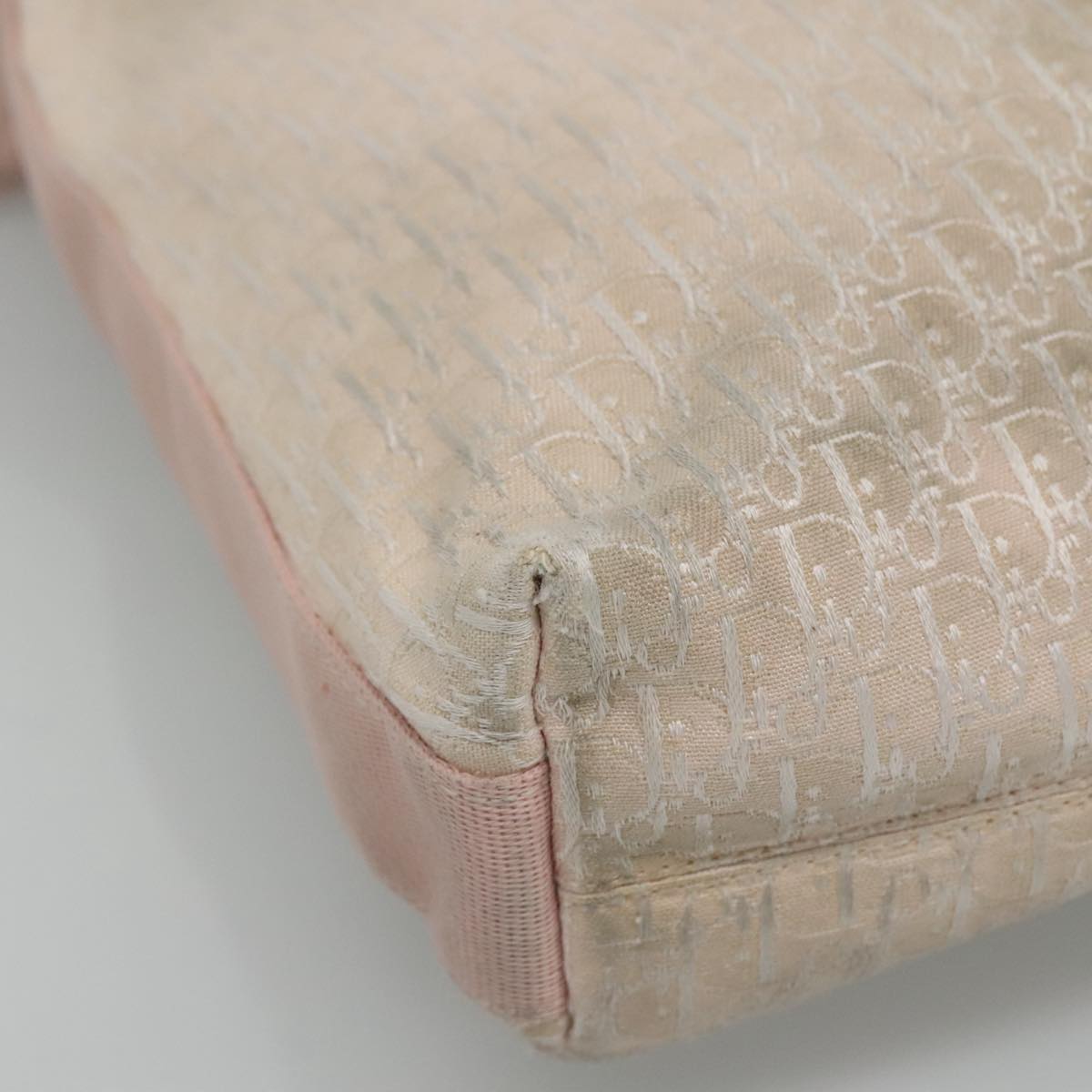 Christian Dior Trotter Canvas Shoulder Bag Beige Pink Silver Auth mr996