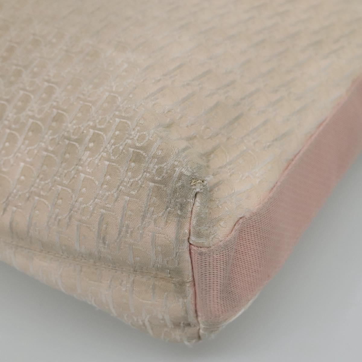 Christian Dior Trotter Canvas Shoulder Bag Beige Pink Silver Auth mr996