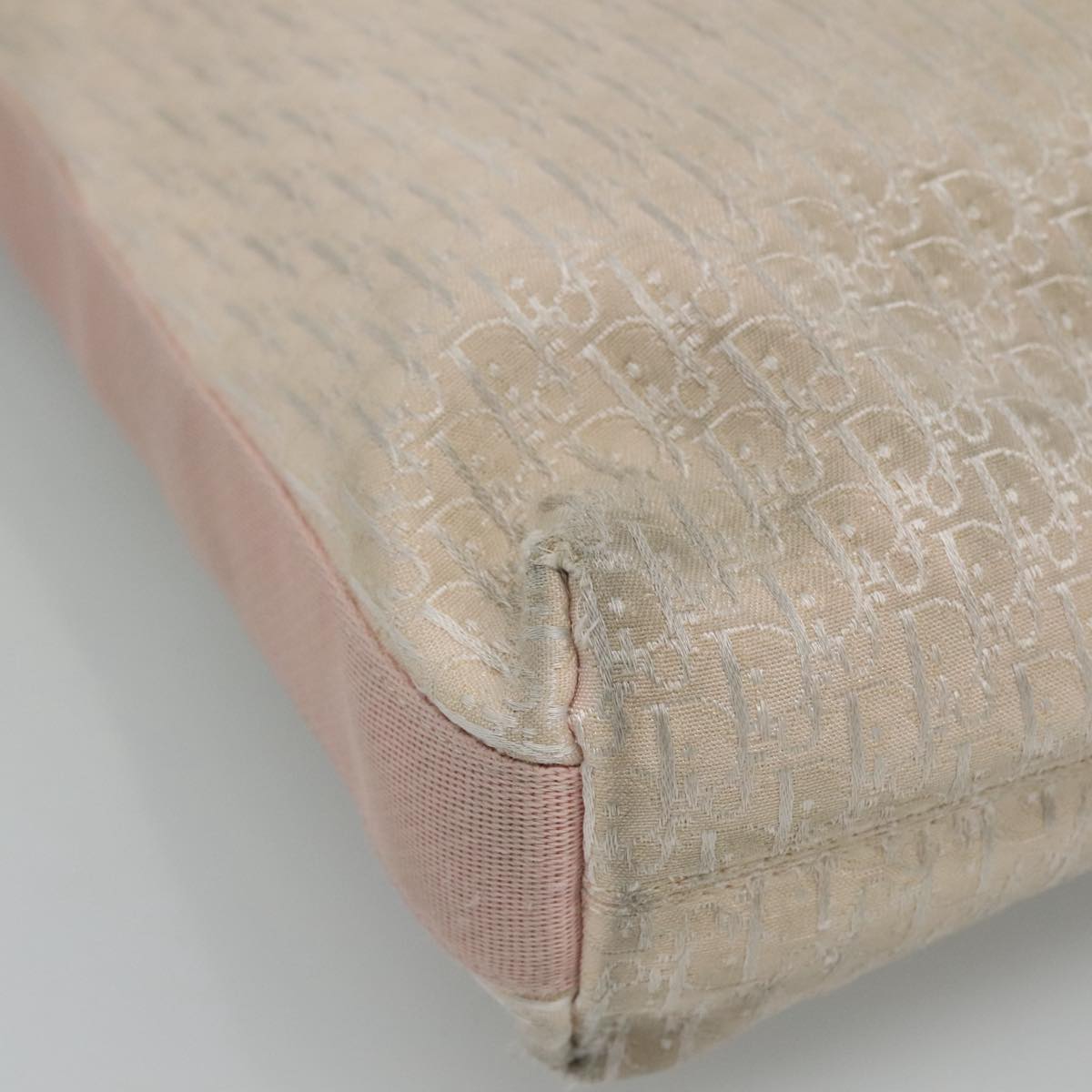 Christian Dior Trotter Canvas Shoulder Bag Beige Pink Silver Auth mr996