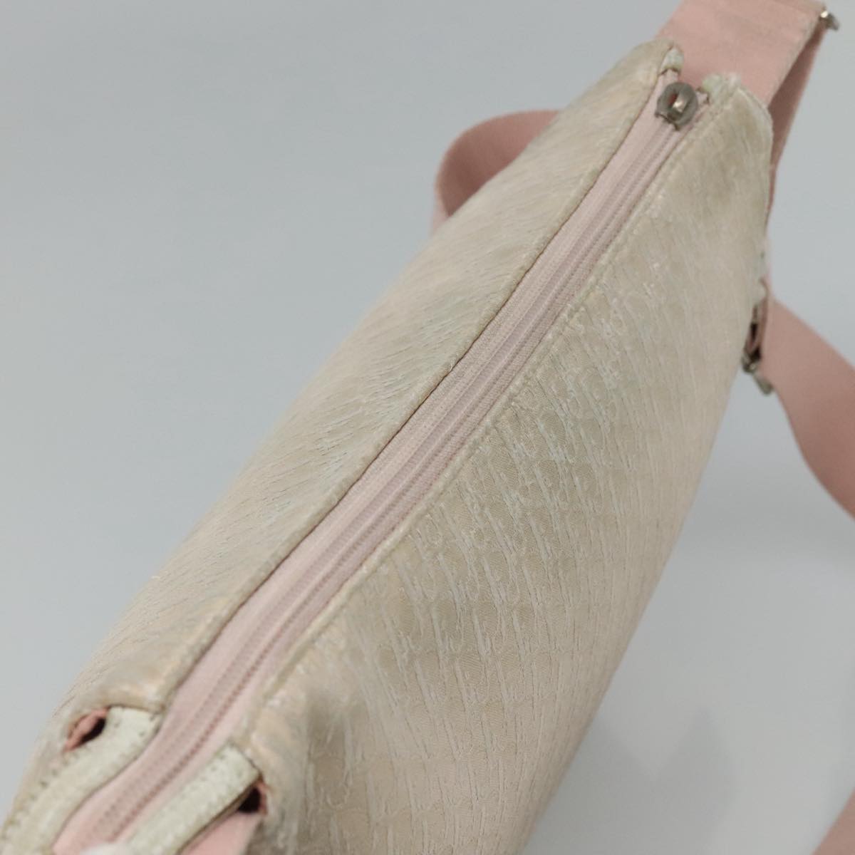 Christian Dior Trotter Canvas Shoulder Bag Beige Pink Silver Auth mr996