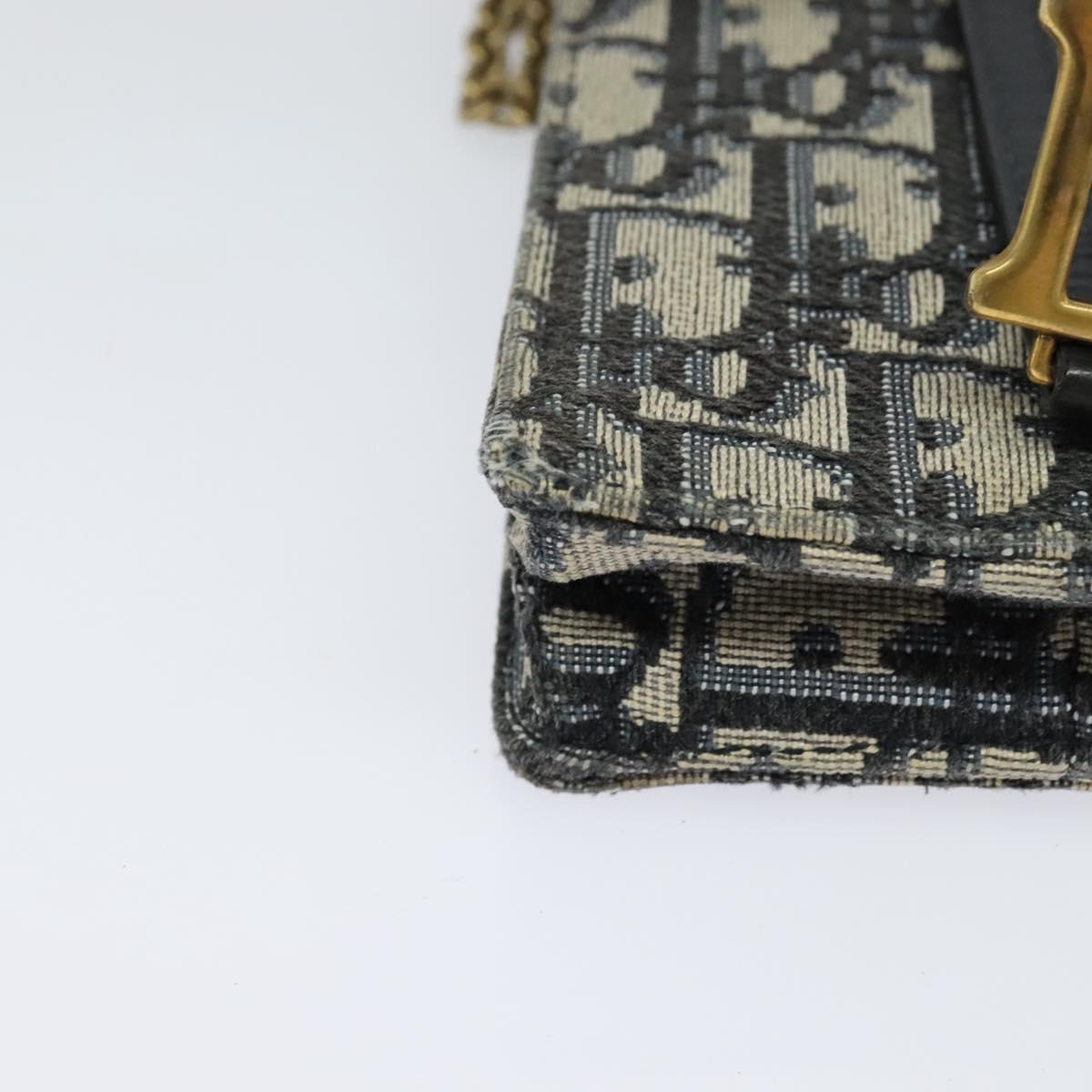 Christian Dior Oblique Chain Trotter Canvas Shoulder Bag Navy Auth MX012