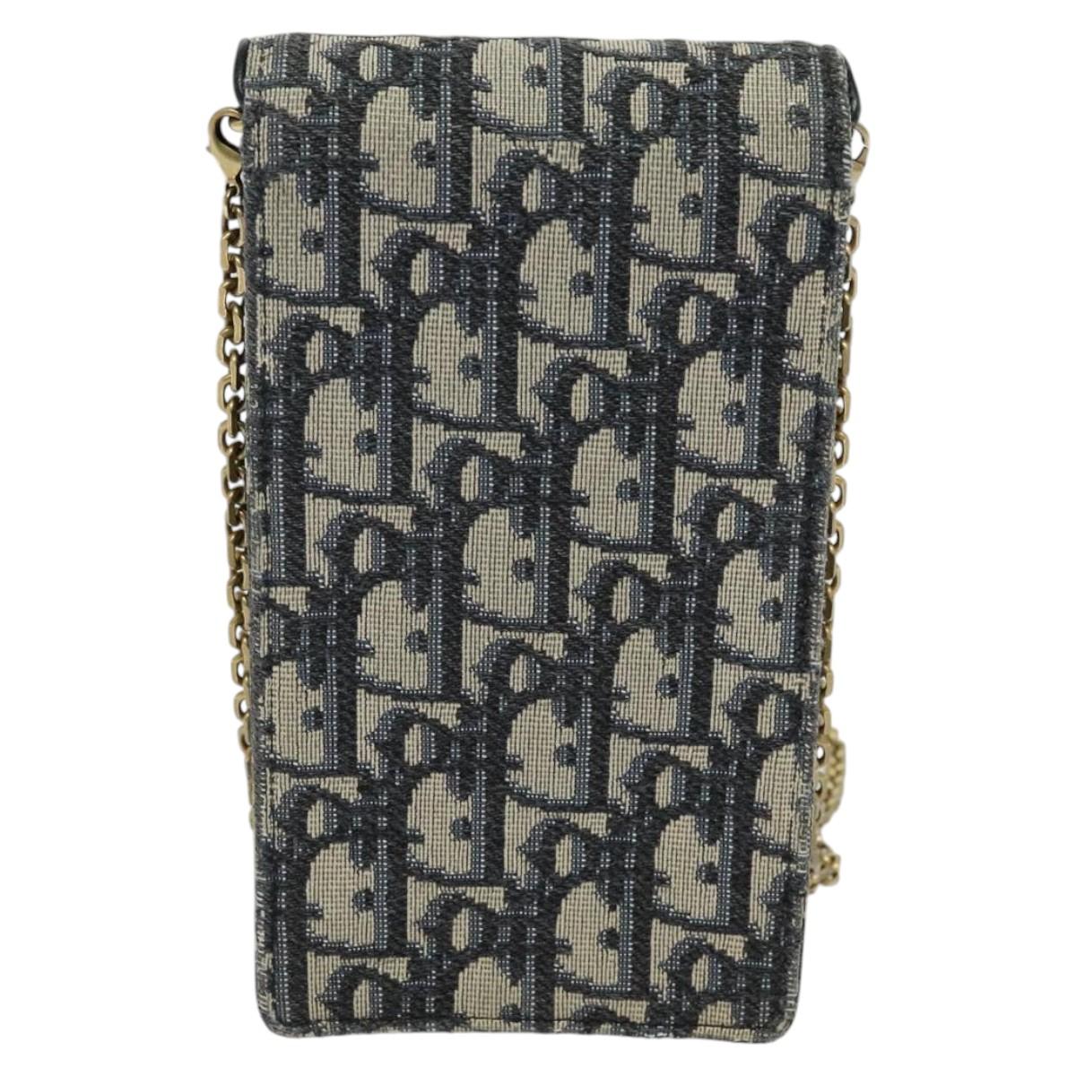 Christian Dior Oblique Chain Trotter Canvas Shoulder Bag Navy Auth MX012