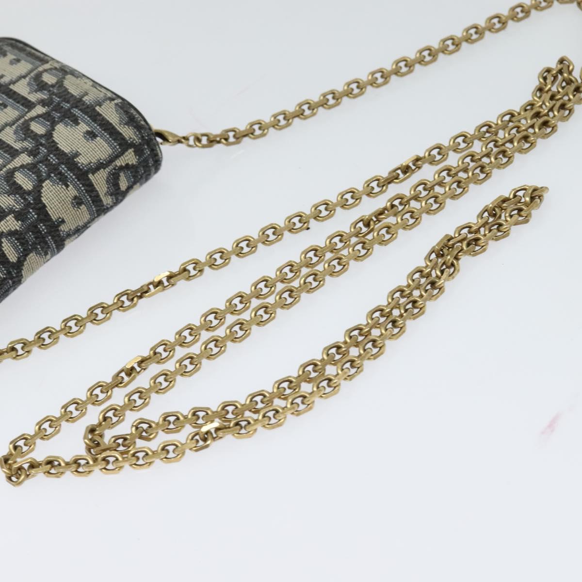 Christian Dior Oblique Chain Trotter Canvas Shoulder Bag Navy Auth MX012