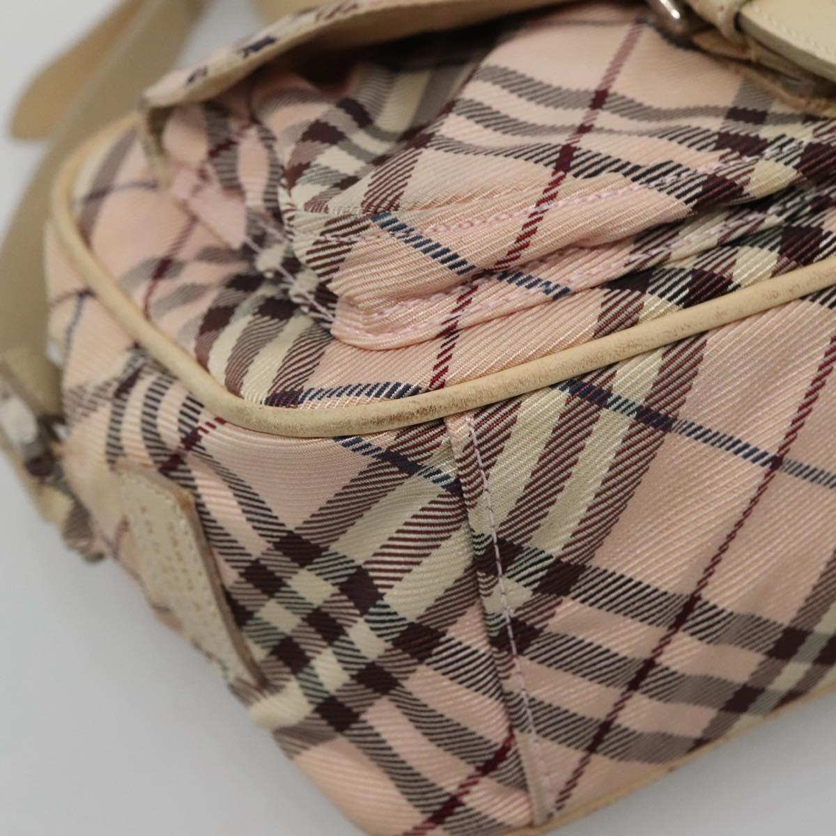 BURBERRY Nova Check Blue Label Shoulder Bag Nylon Pink Silver Auth MX014