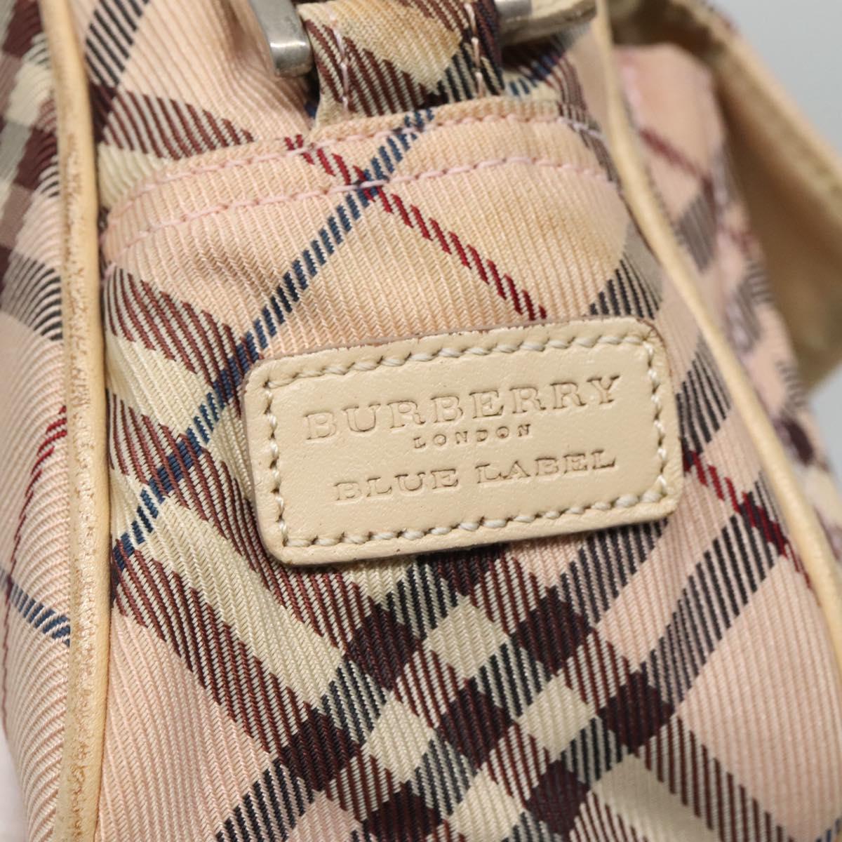 BURBERRY Nova Check Blue Label Shoulder Bag Nylon Pink Silver Auth MX014