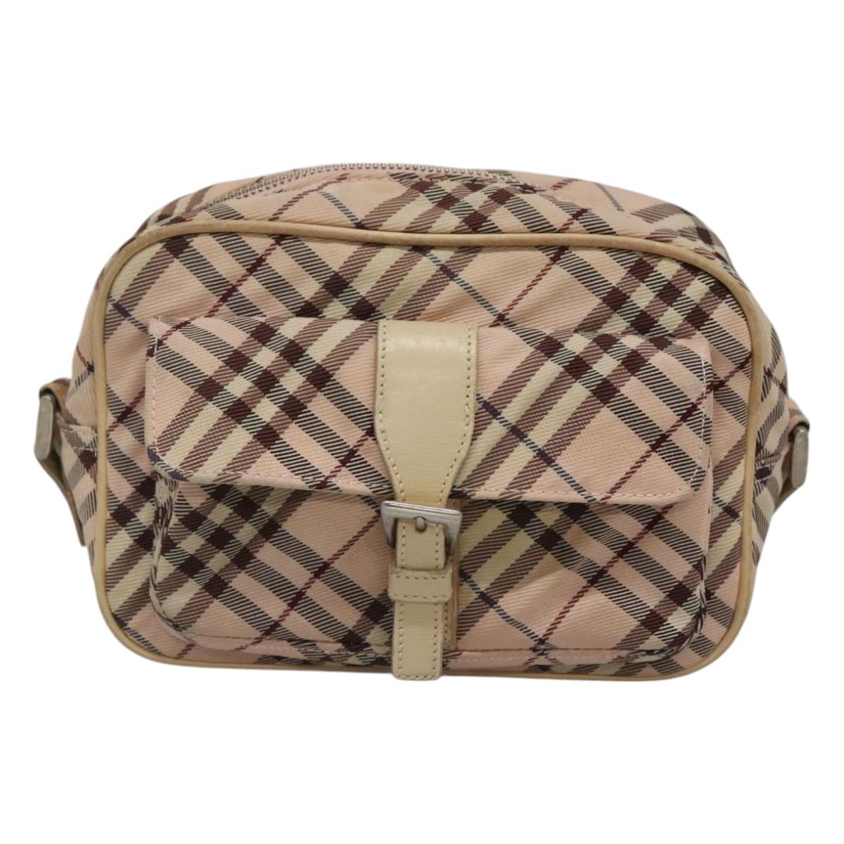 BURBERRY Nova Check Blue Label Shoulder Bag Nylon Pink Silver Auth MX014