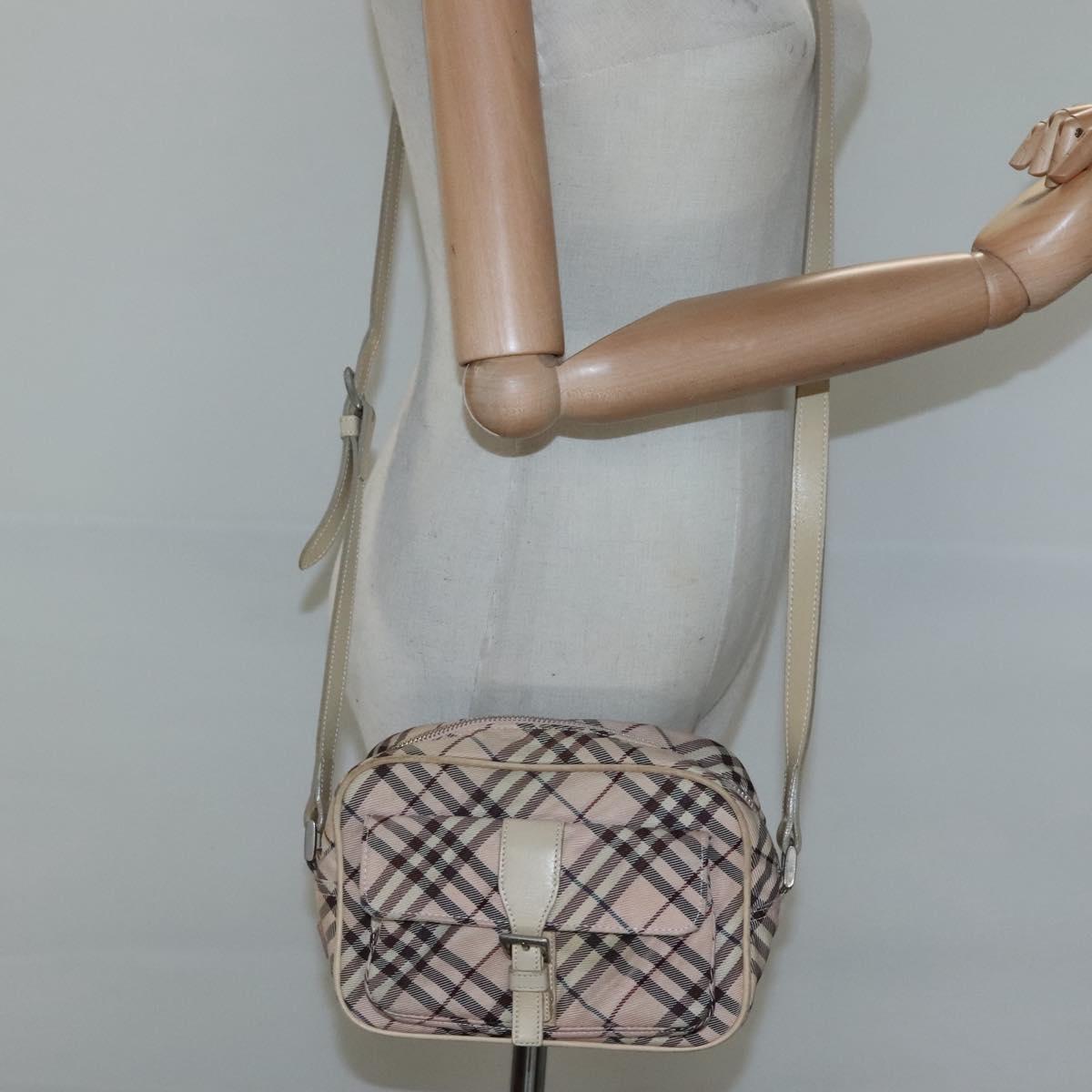 BURBERRY Nova Check Blue Label Shoulder Bag Nylon Pink Silver Auth MX014