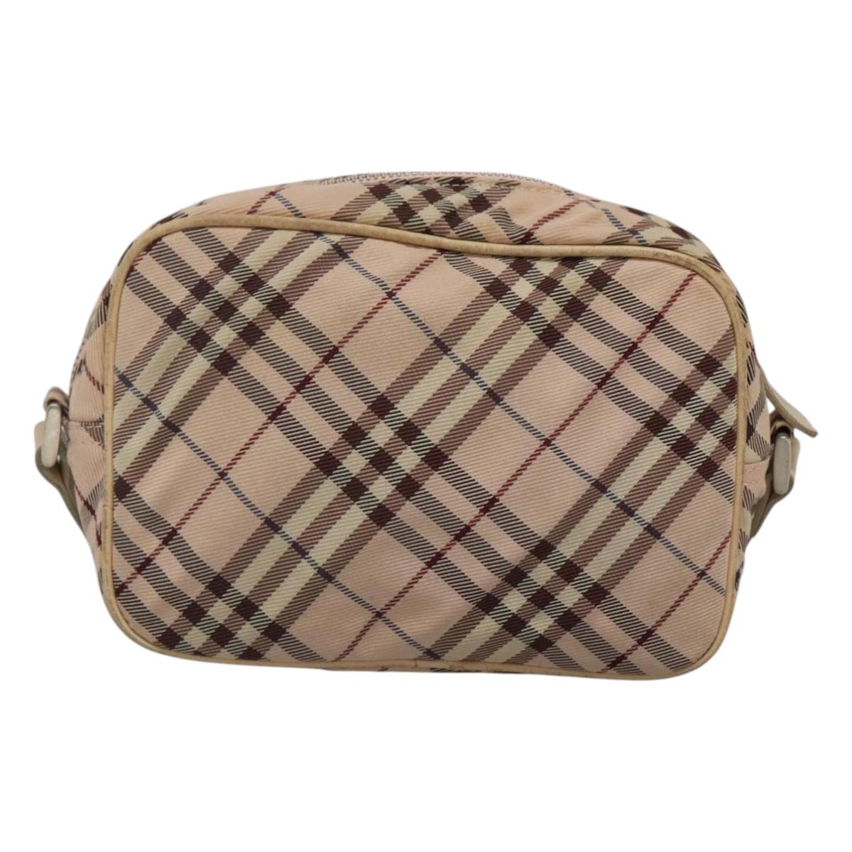 BURBERRY Nova Check Blue Label Shoulder Bag Nylon Pink Silver Auth MX014