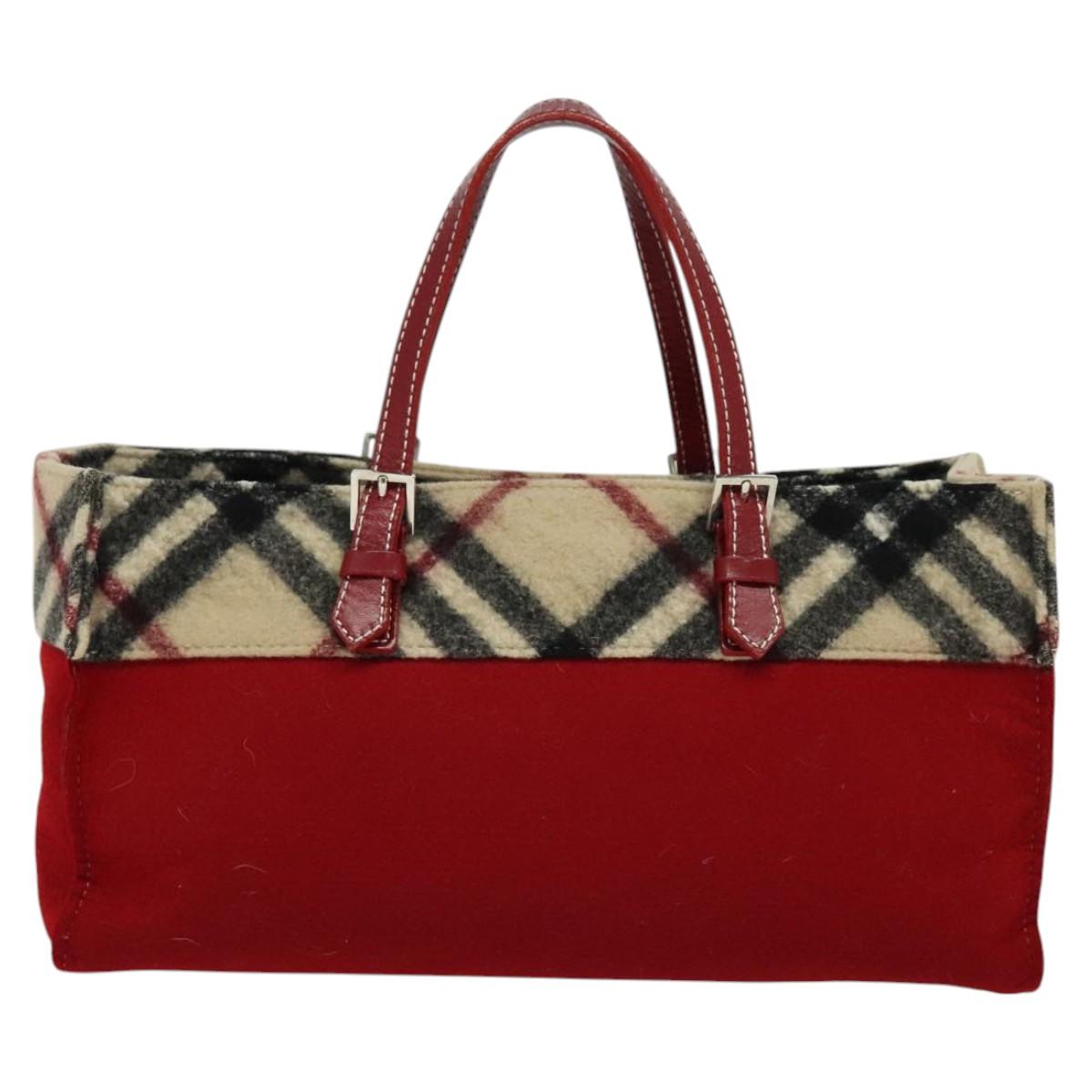 BURBERRY Nova Check Blue Label Hand Bag Wool Beige Auth MX023