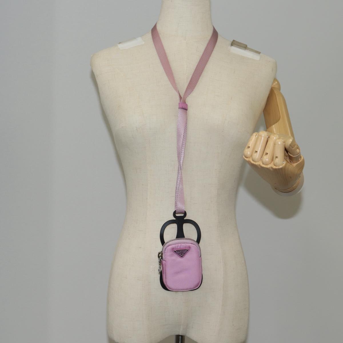PRADA Smartphone Pouch Shoulder Bag Nylon Pink Silver Auth MX024M