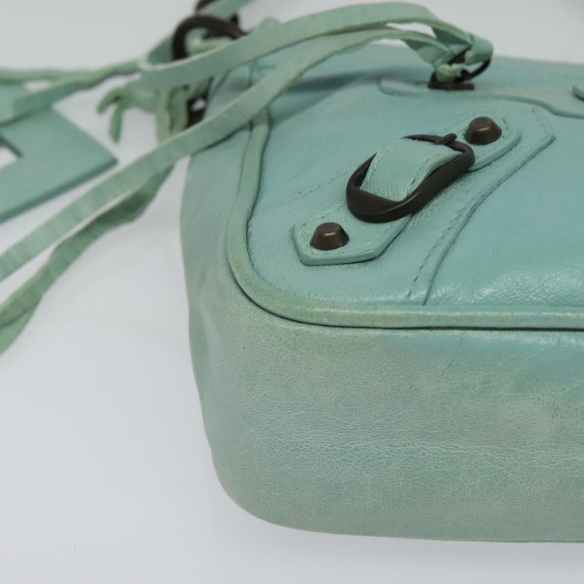BALENCIAGA The Shoulder Bag Leather Light Blue 138226 Auth MX037